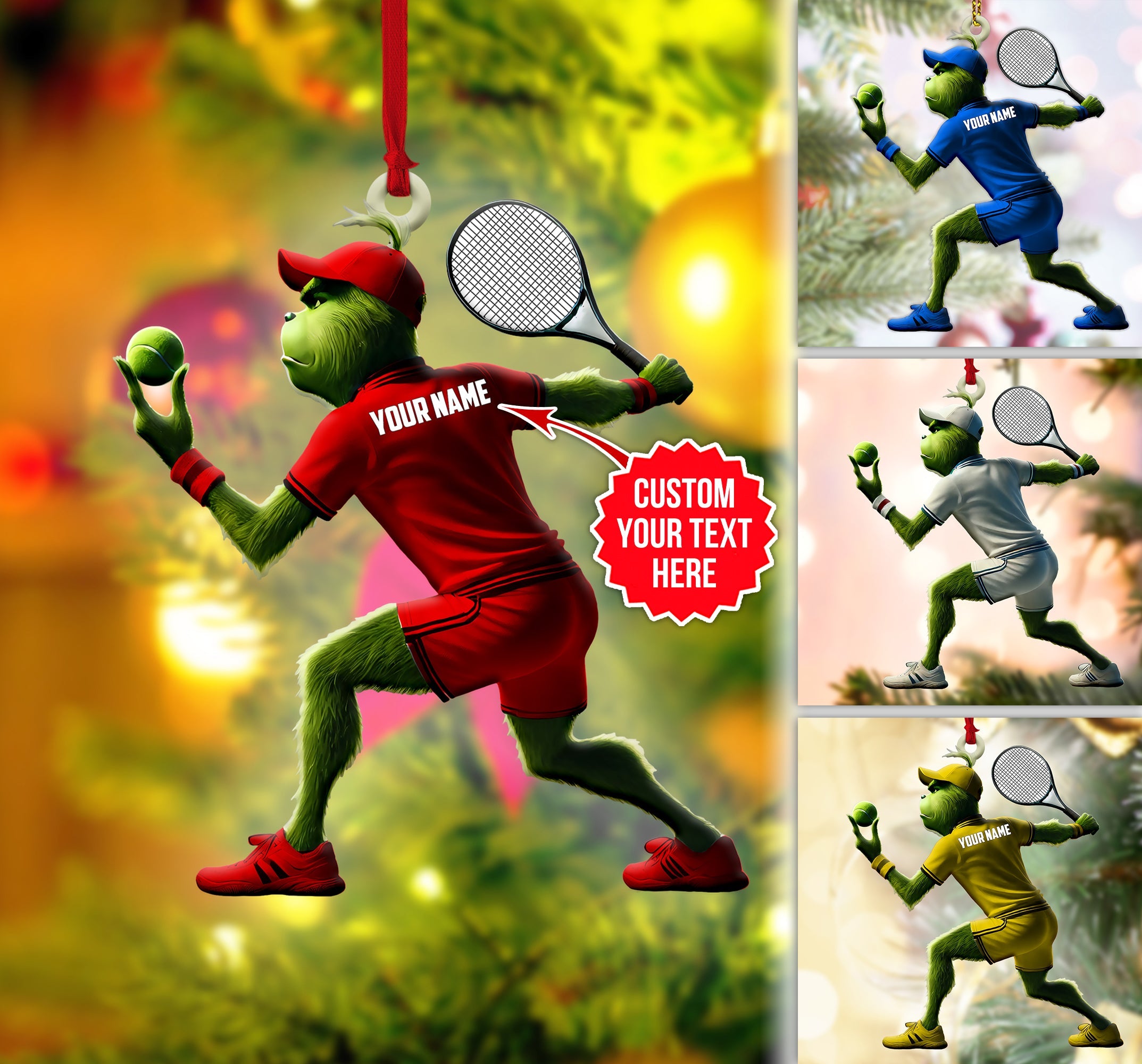 Xmas Grinch Acrylic Ornament, Grinch Tennis, Gift for Tennis Players, Christmas Decor