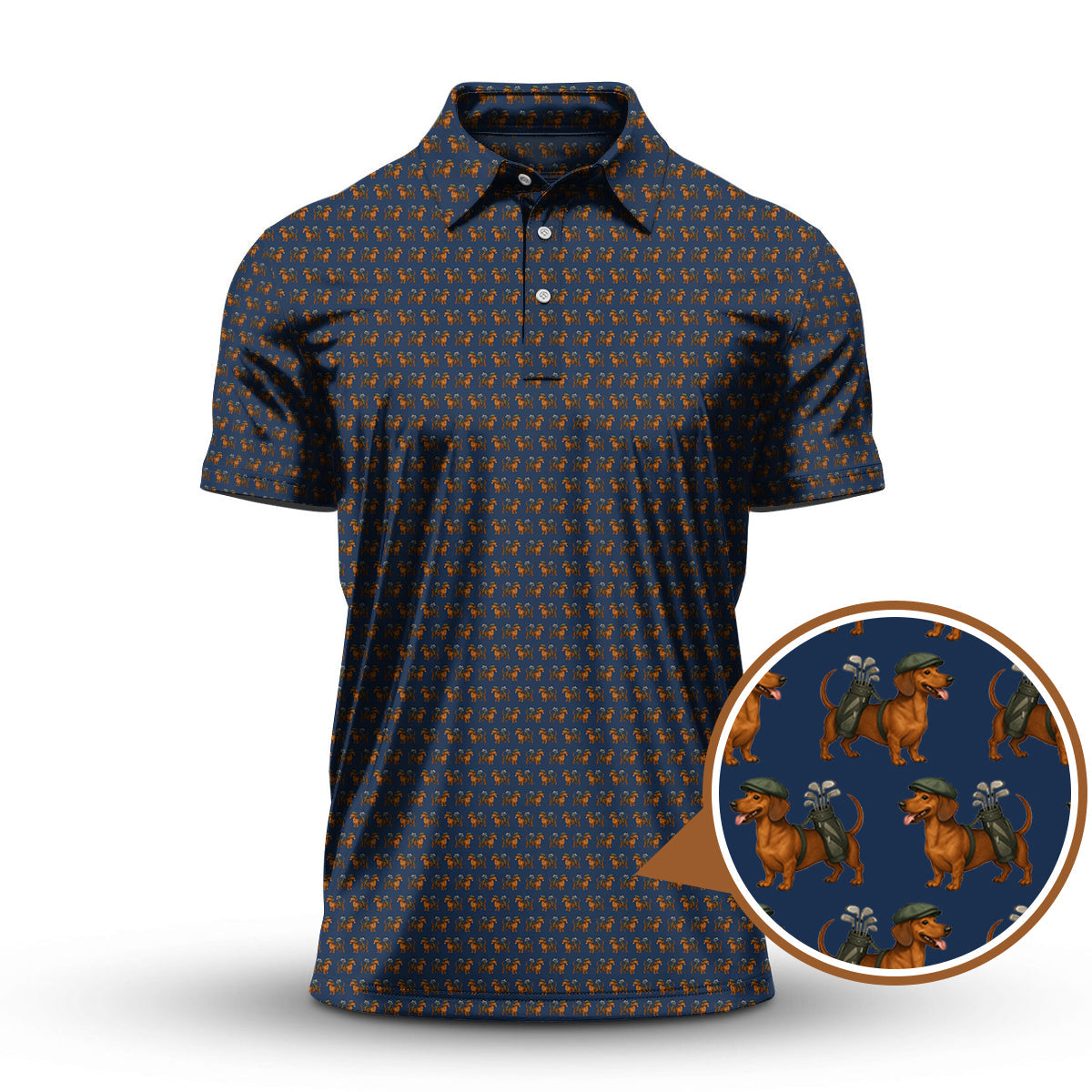 Dachshund Golf Shirts For Men, Pattern Golf Polos, Funny Golf Shirt For Golfers
