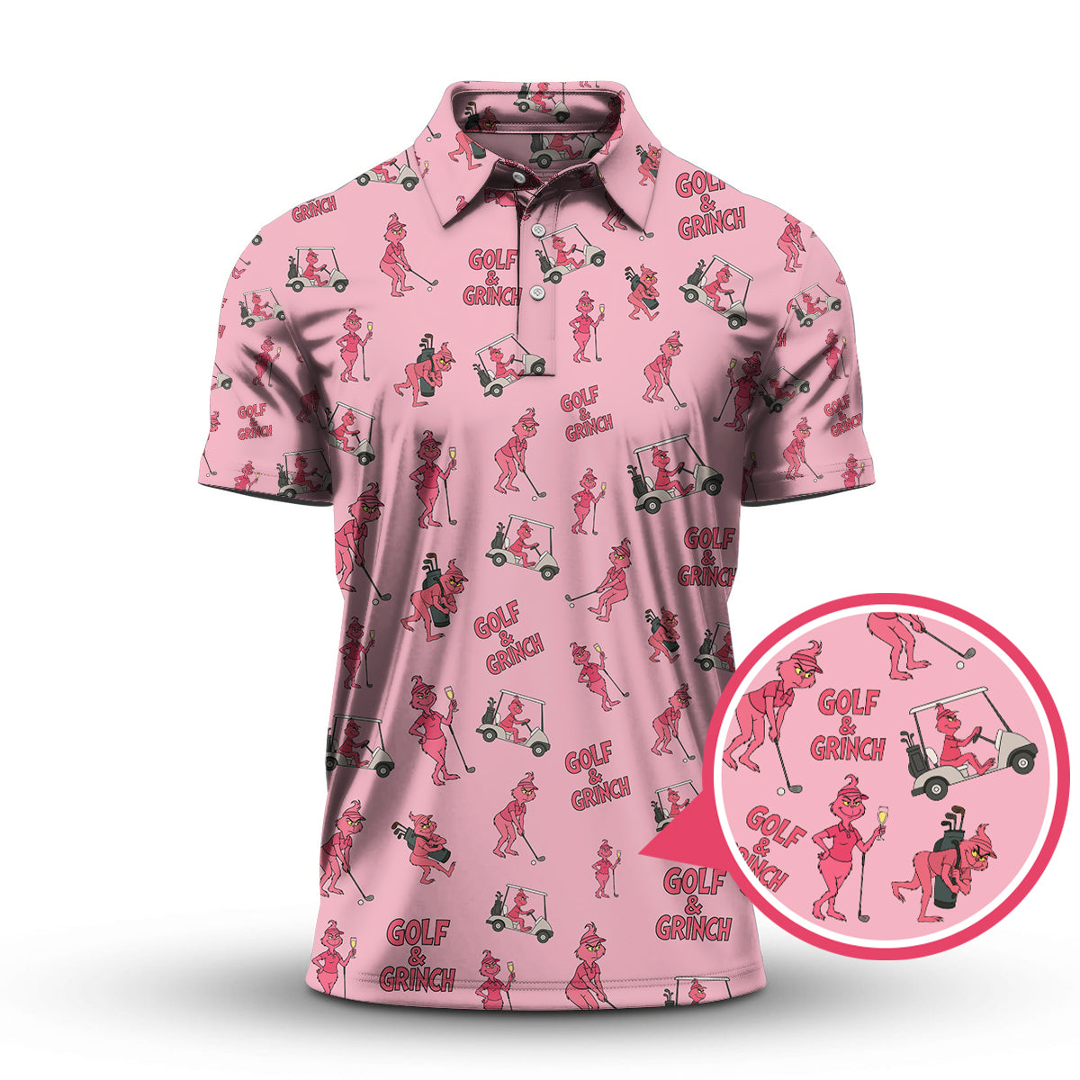 Ladies Golf Shirts For Golfer, Pink Pattern Golf Shirt, Grinch Golf Shirt