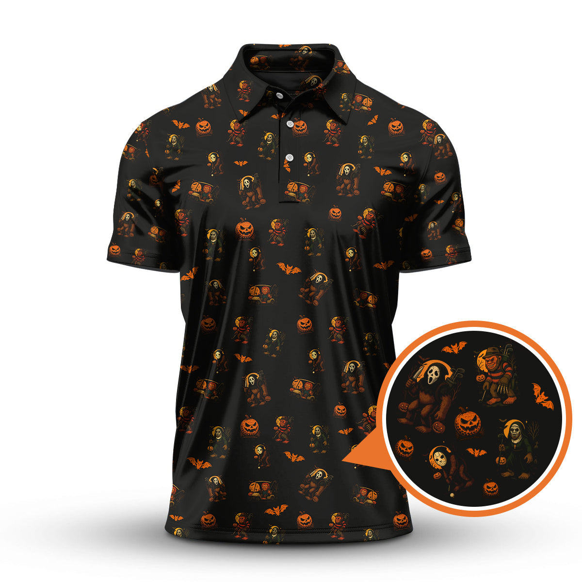 Funny Pattern Golf Shirt, Bigfoot Golf Shirt, Halloween Golf Shirt For Golfer