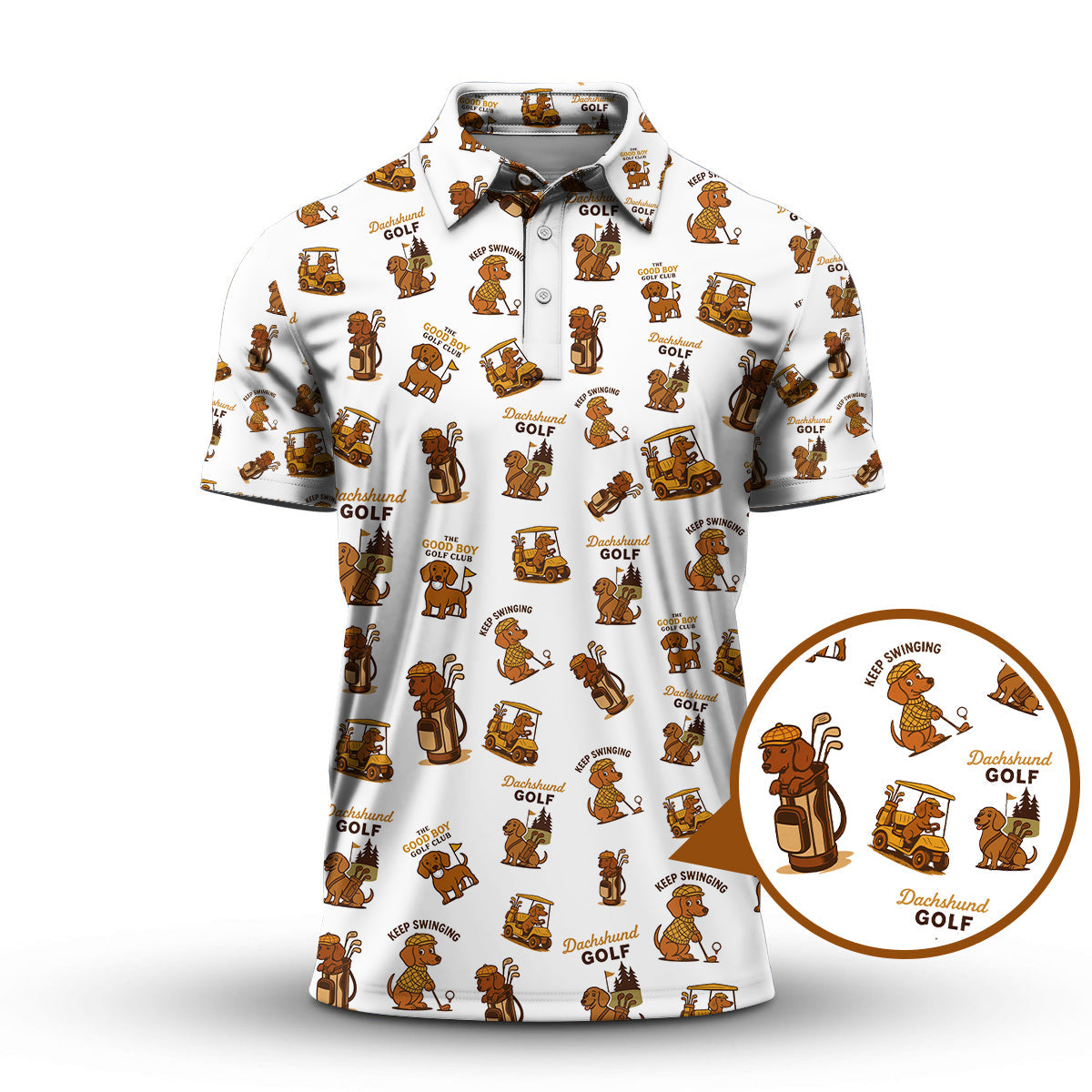 Dachshund Pattern Golf Polos, Funny Dog Golf Shirt, Dachshund Golf Shirt For Golfers
