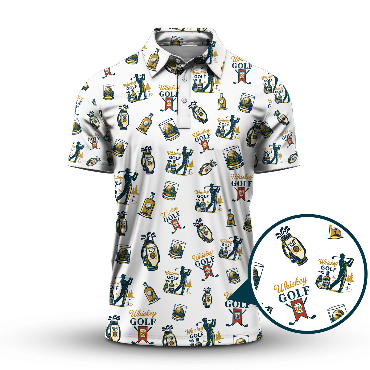 Whiskey Golf Shirt, Pattern Golf Polos For Men's, Golf Gift For Golfers