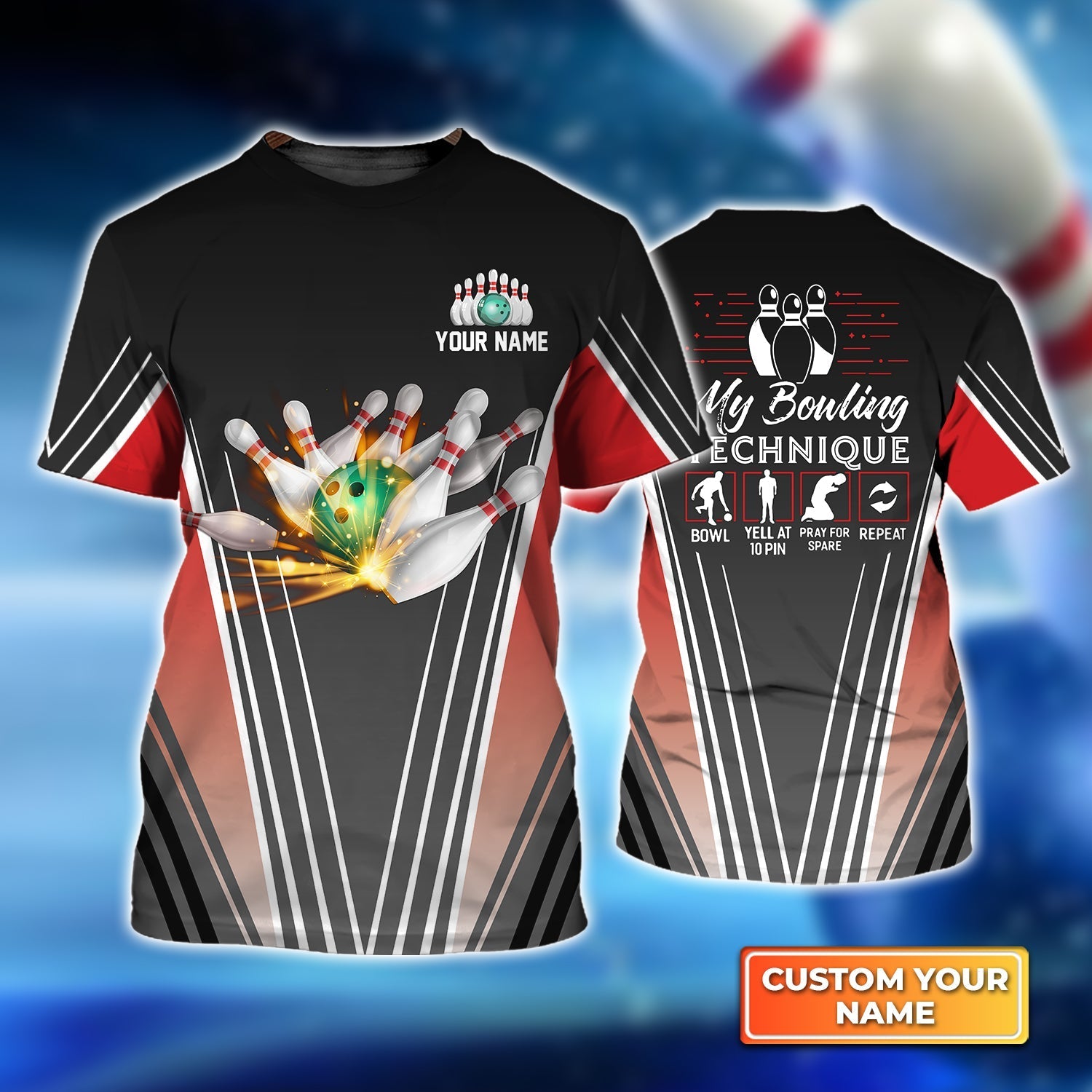 Bowling In Red My Bowling Technique Personalized Name 3D Tshirt