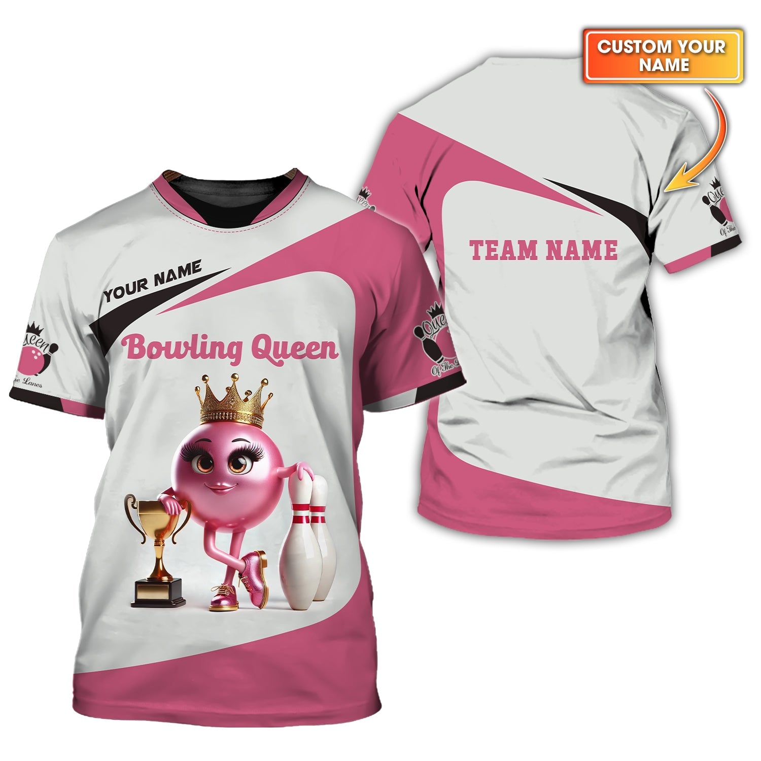 Bowling Queen Of The Lanes Personalized Name & Team 3D Polo Shirt, Bowling T-Shirt, Gift For Bowler