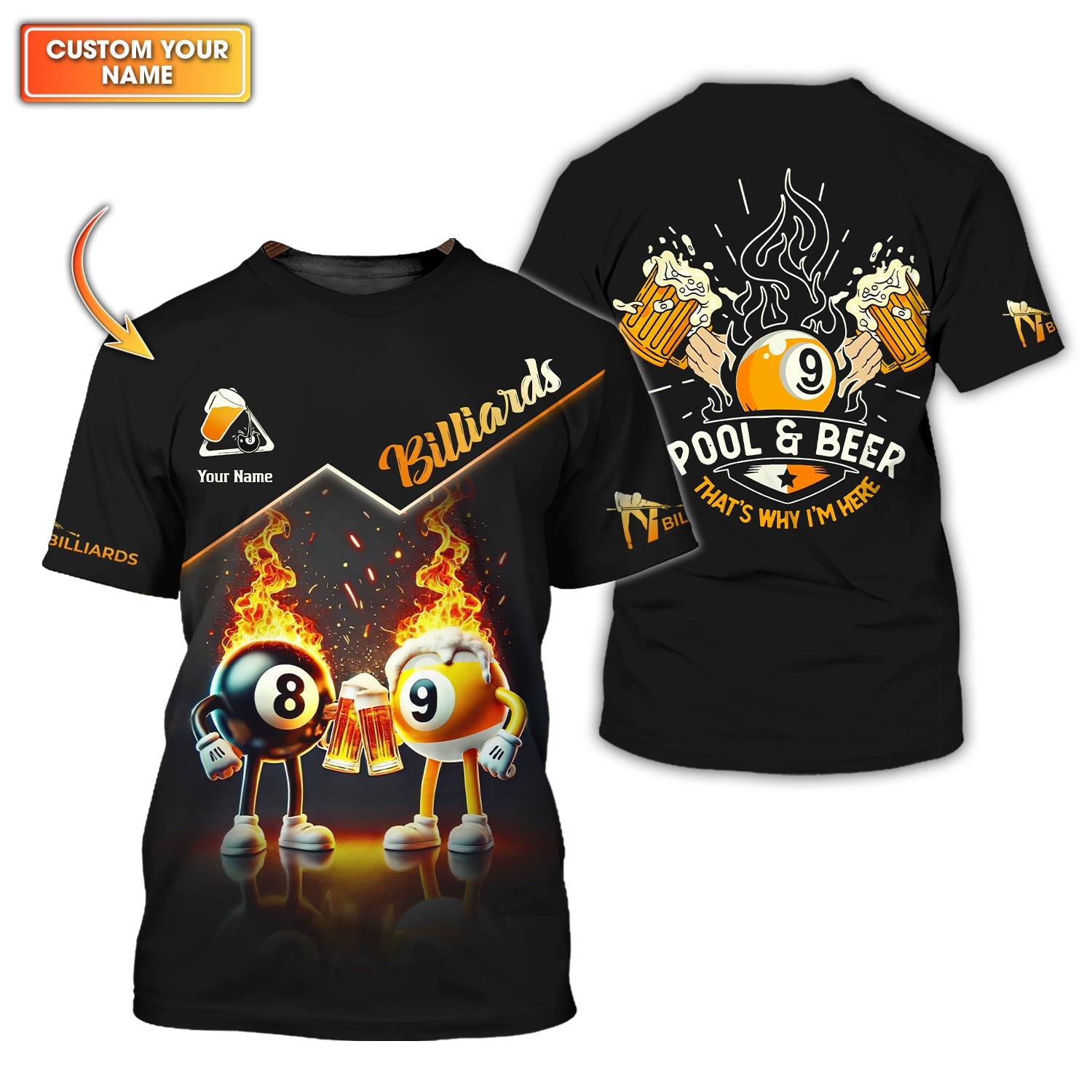 Custom Pool & Beer Jersey – Funny Billiards Design with 8 & 9 Balls – ‘That’s Why I’m Here’ – Personalized Tee