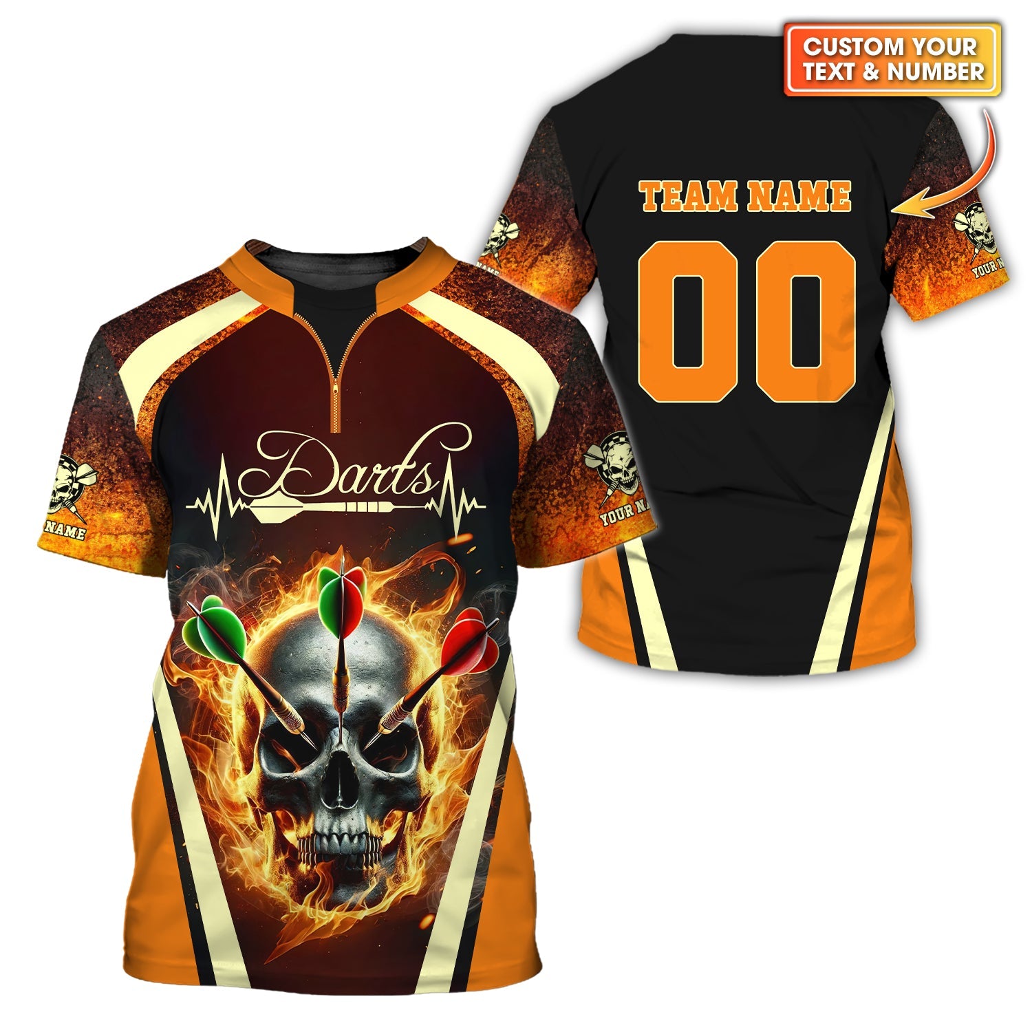 Custom Skulls With Fire Design Darts T Shirt, Gift For Darts Lovers