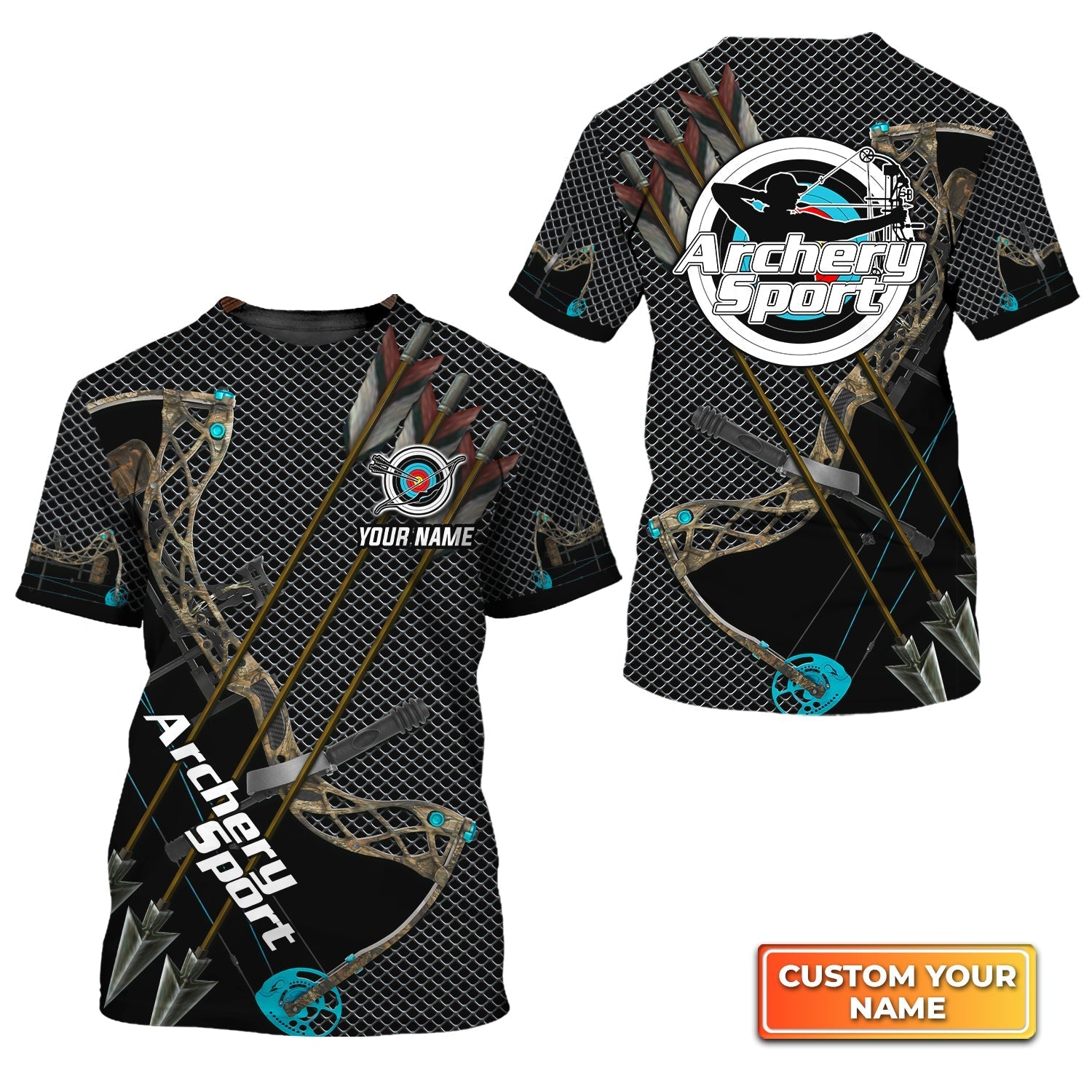 Archery Metal Mesh Pattern Personalized Name 3D Tshirt Gift For Archer