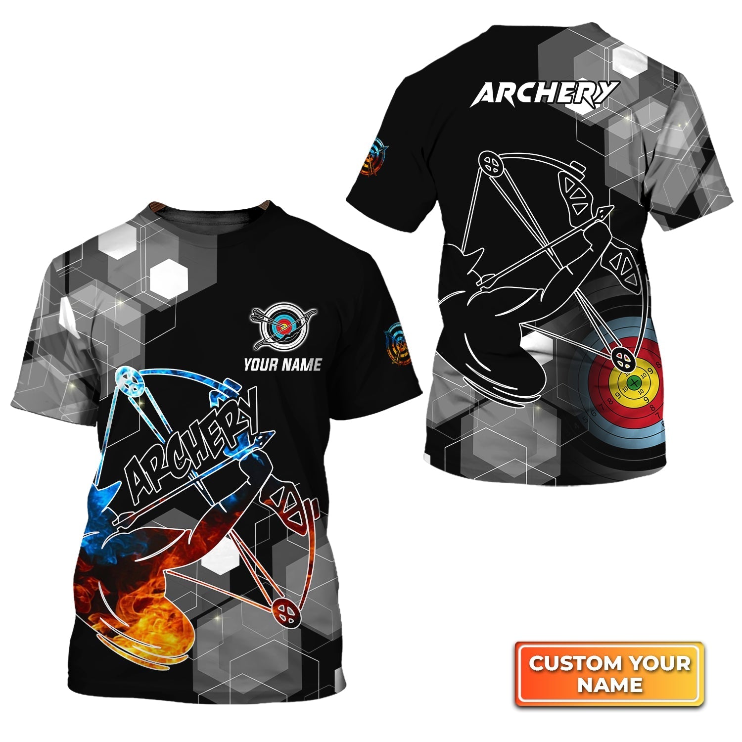 Archery Summer Short Sleeve Shirts Personalized Name 3D Target Bow T-Shirt Gift For Archer Sport Lovers