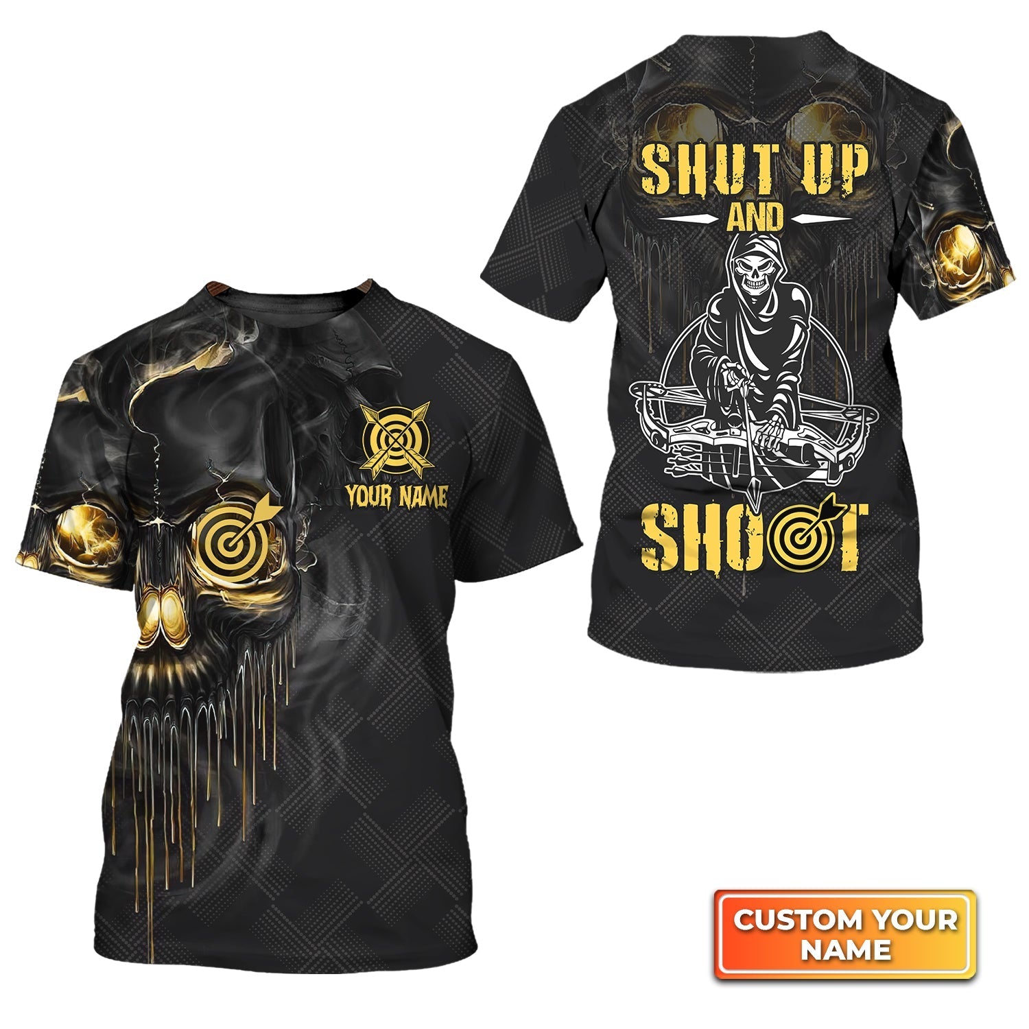 Archery Skull Shut Up and Shoot Personalized Name 3D Tshirt Gift For Archer