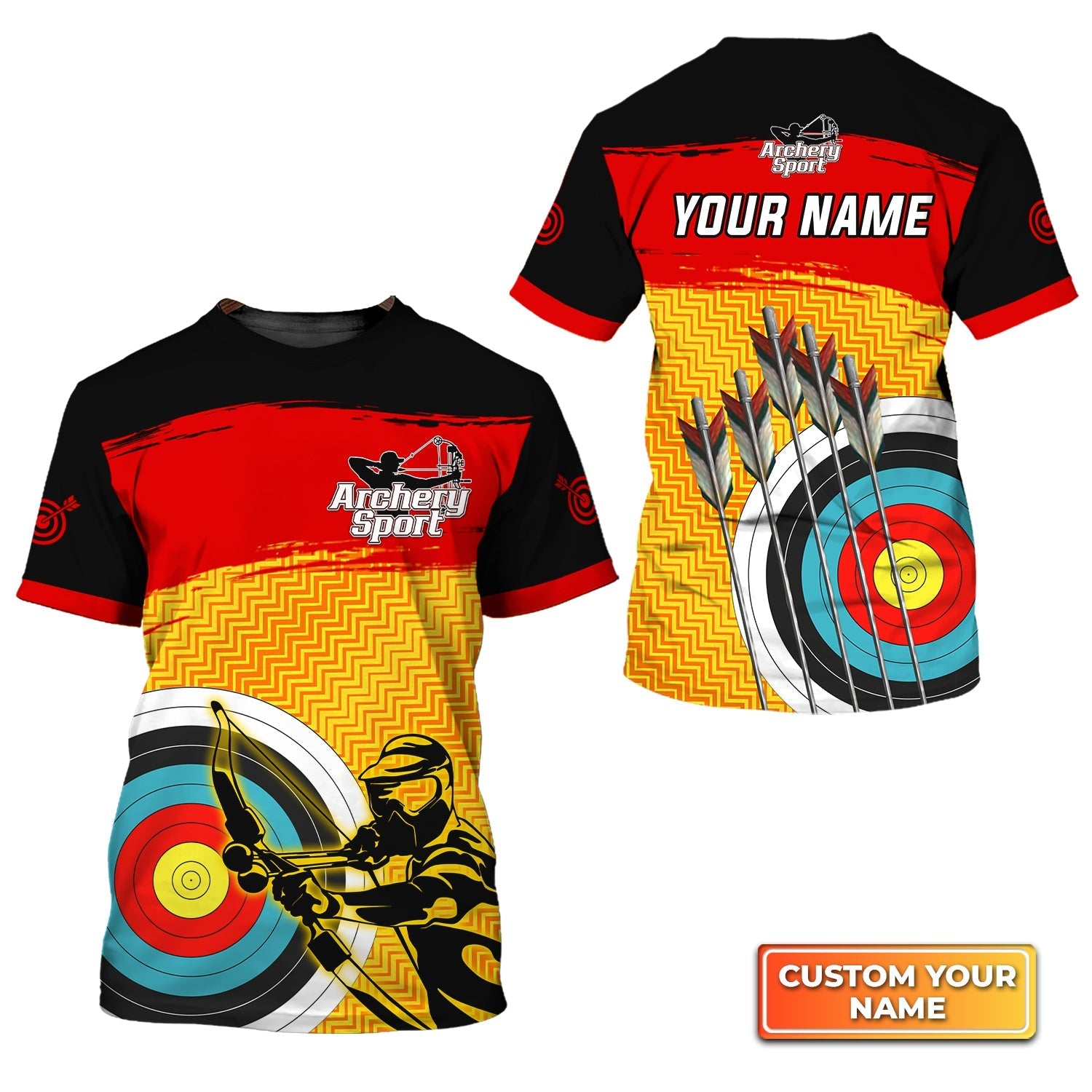 Yellow Archery Target Sign Personalized Name 3D Tshirt Gift For Archer