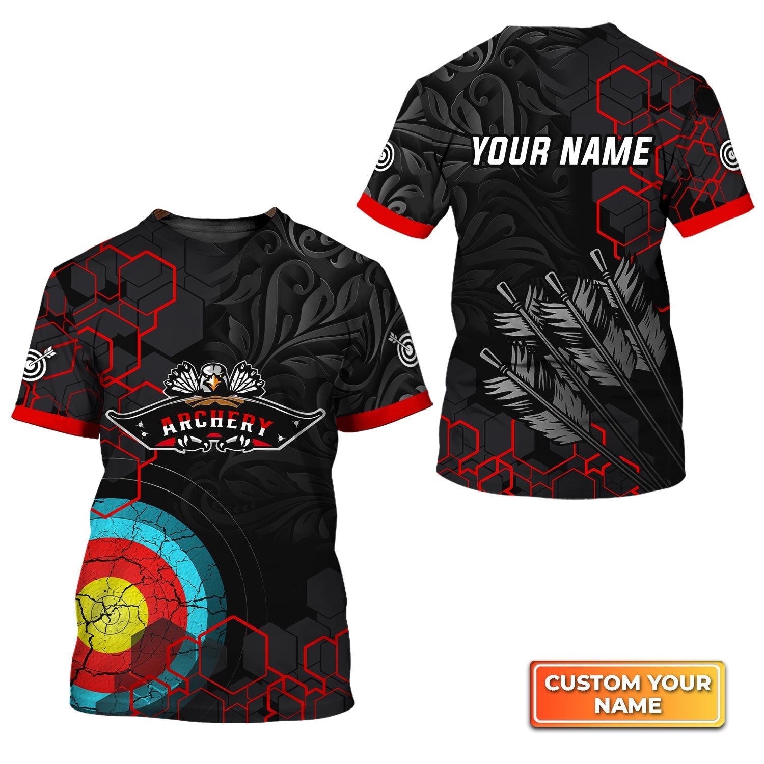 Archery Target Sign Black Pattern Personalized Name 3D Tshirt Gift For Archer