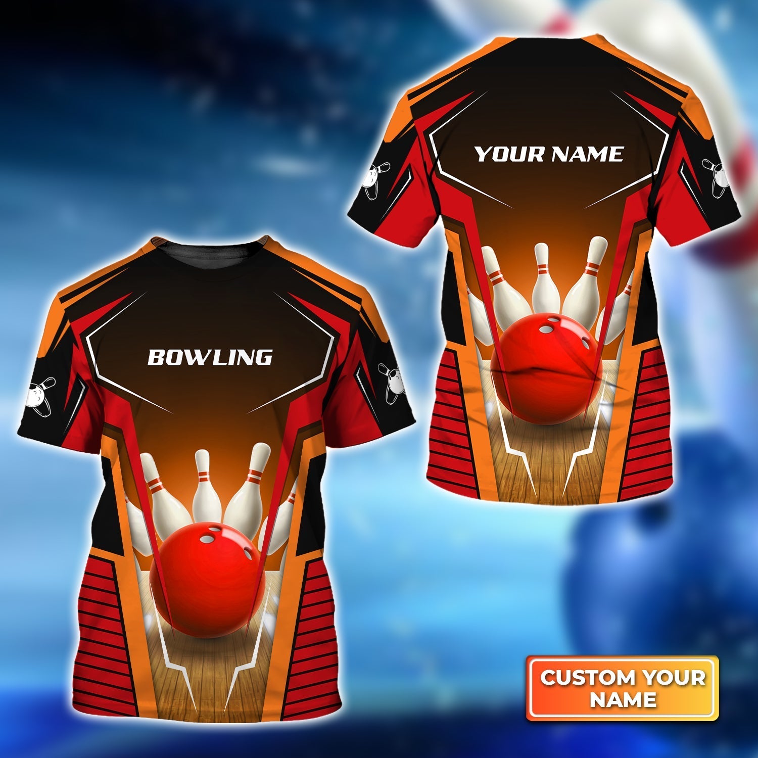 Mens Bowl Pin And Red Bowling Ball Personalized Name 3D Tshirt Gift For Bowler