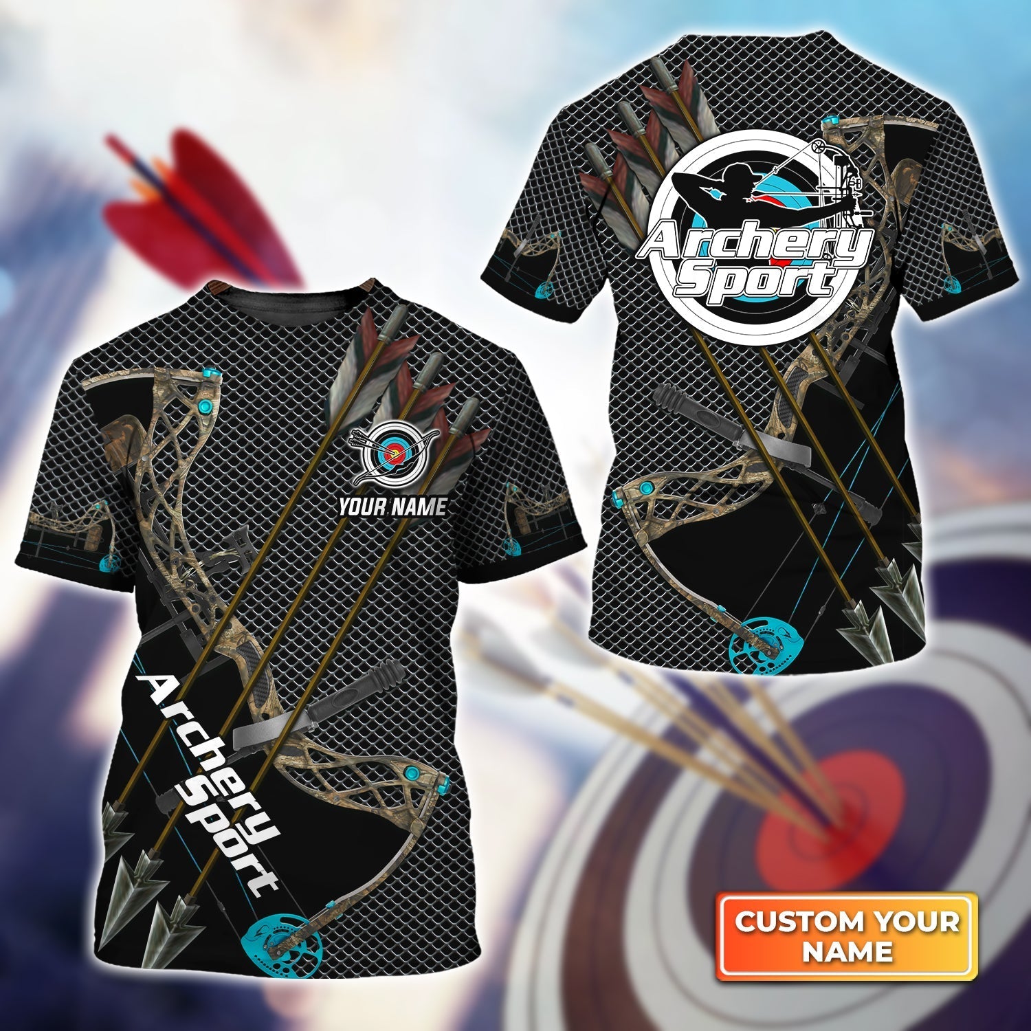 Archery Metal Mesh Pattern Personalized Name 3D Tshirt Gift For Archer