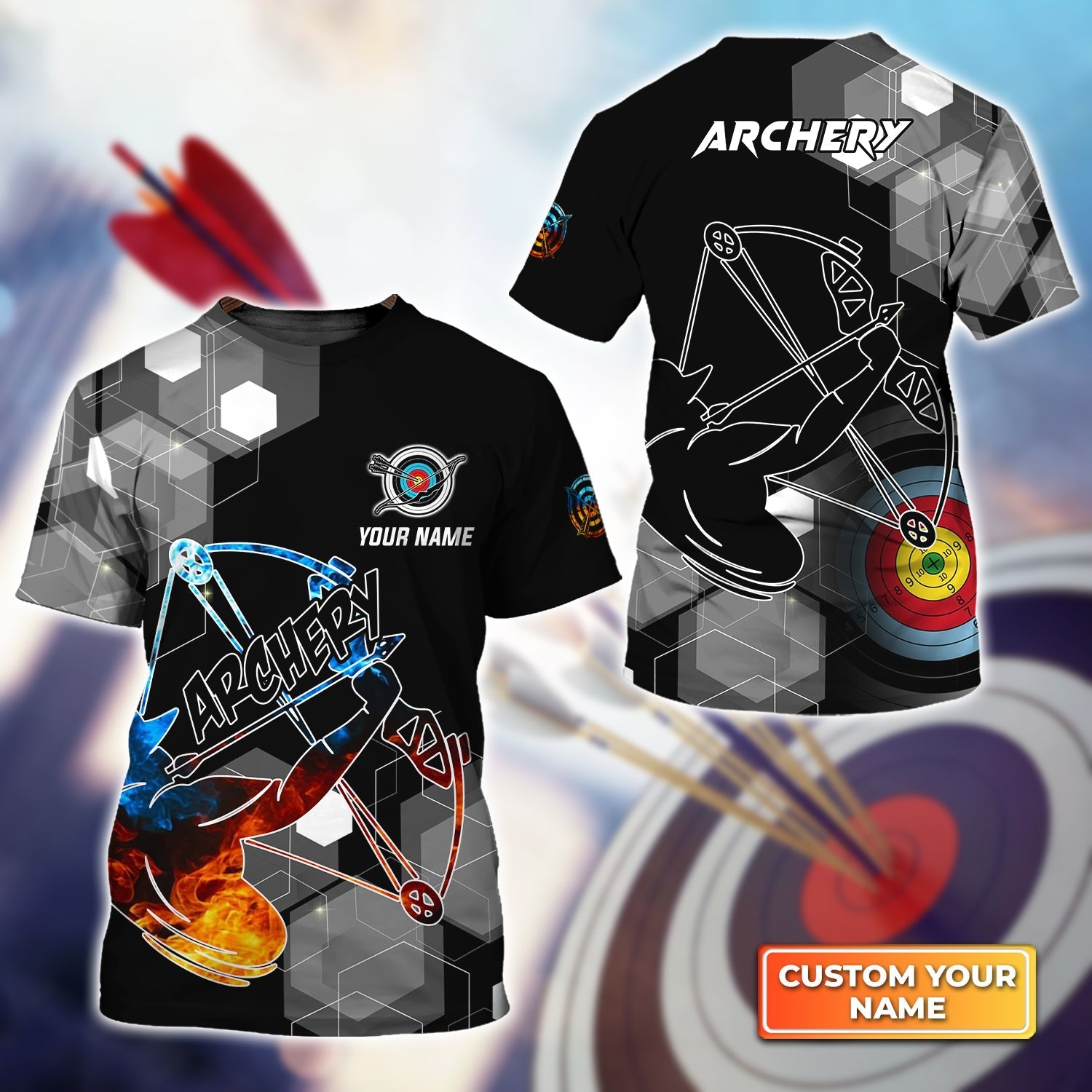 Archery Summer Short Sleeve Shirts Personalized Name 3D Target Bow T-Shirt Gift For Archer Sport Lovers