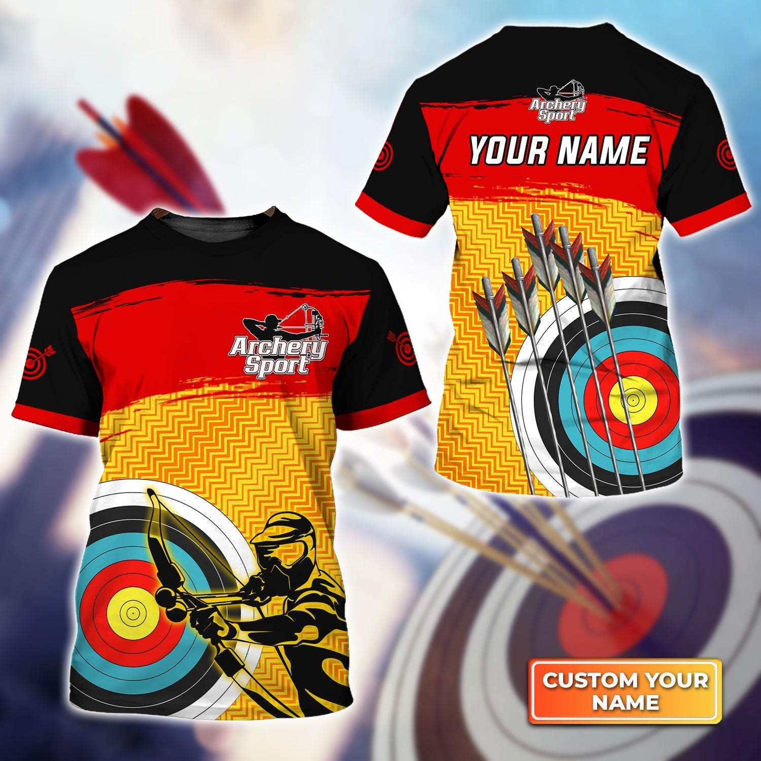 Yellow Archery Target Sign Personalized Name 3D Tshirt Gift For Archer