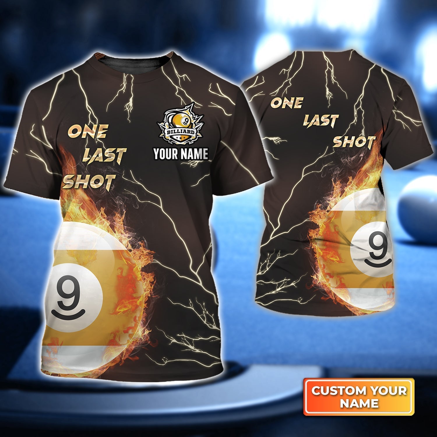 One Last Shot Billiard 9 Ball Fire Flame Personalized Name 3D Tshirt Gift For Billiard Players