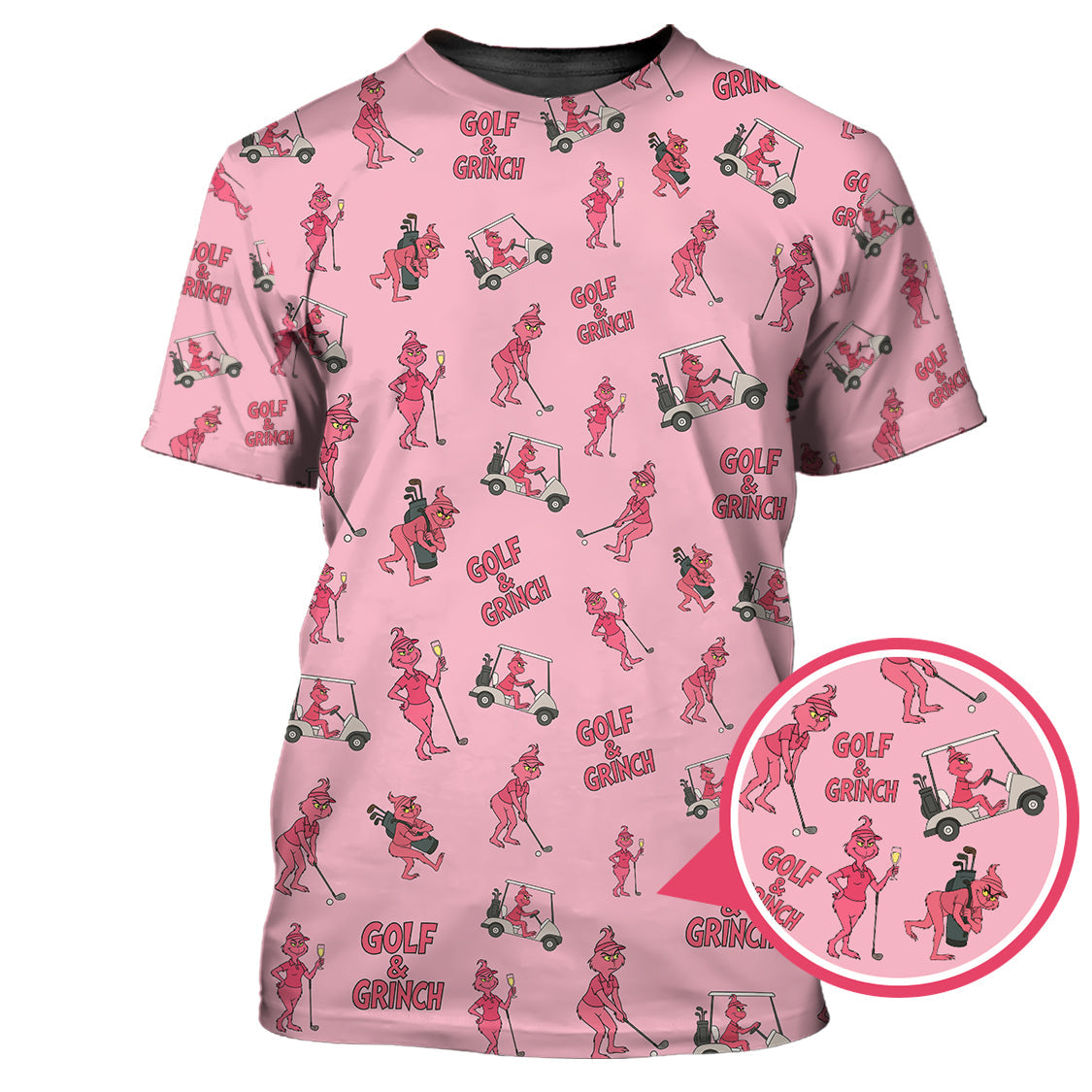 Ladies Golf Shirts For Golfer, Pink Pattern Golf Shirt, Grinch Golf Shirt
