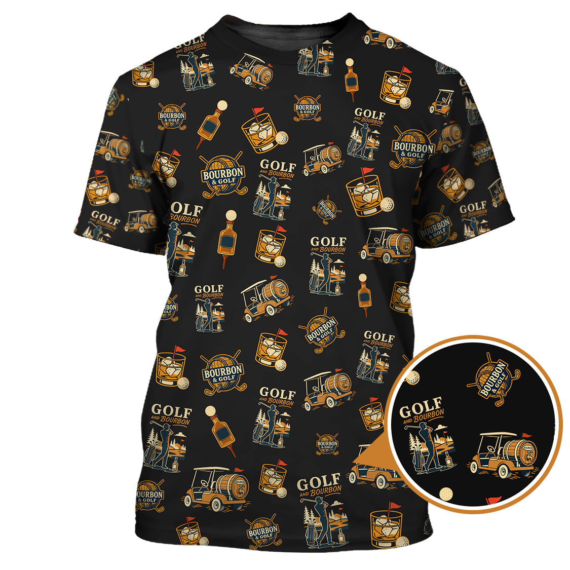 Funny Bourbon Pattern Polos, Golf and Bourbon Shirt for Men, Gift For Golfers