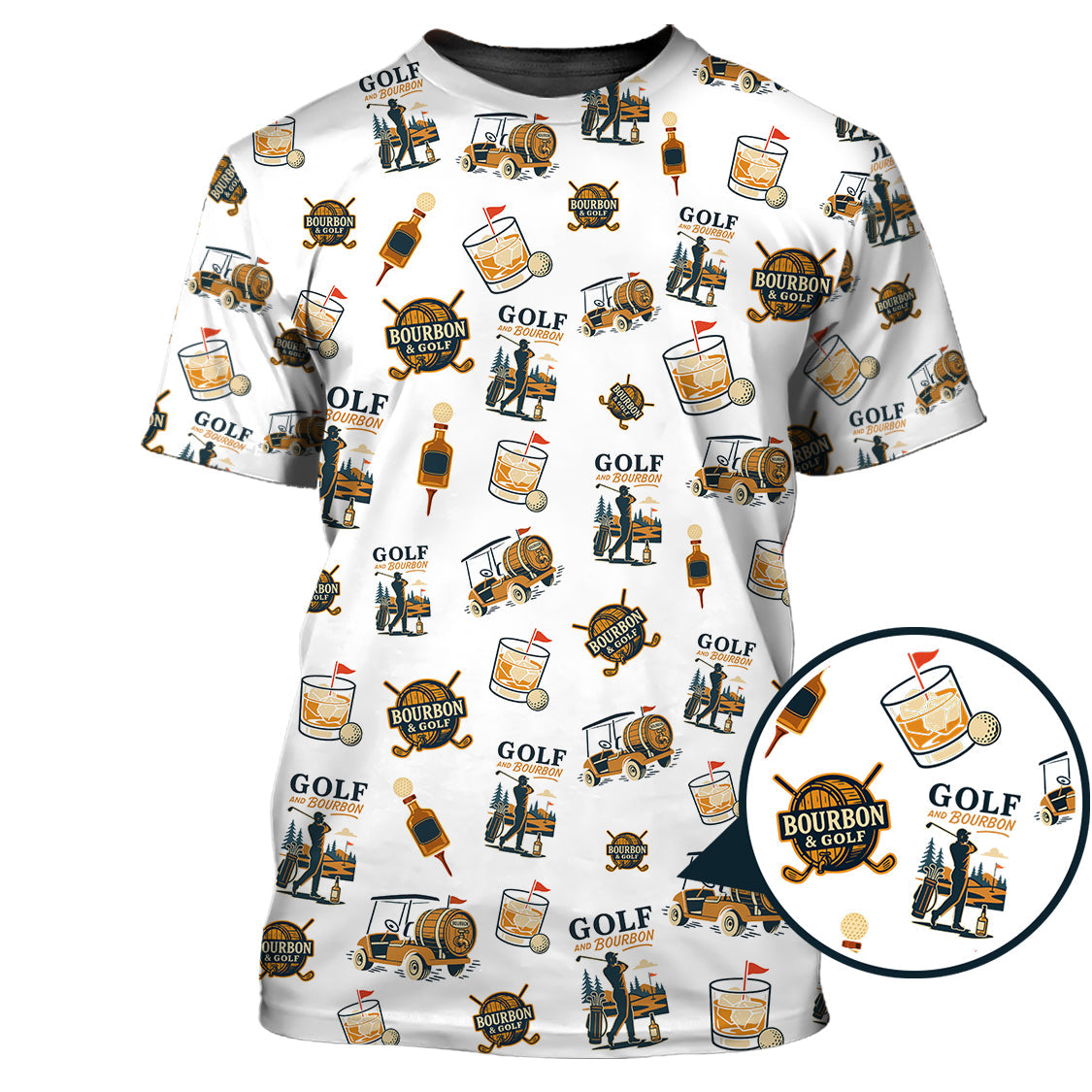 Bourbon Whiskey & Golf Polos, Funny Pattern Golf Shirt, Golf Gift For Men's