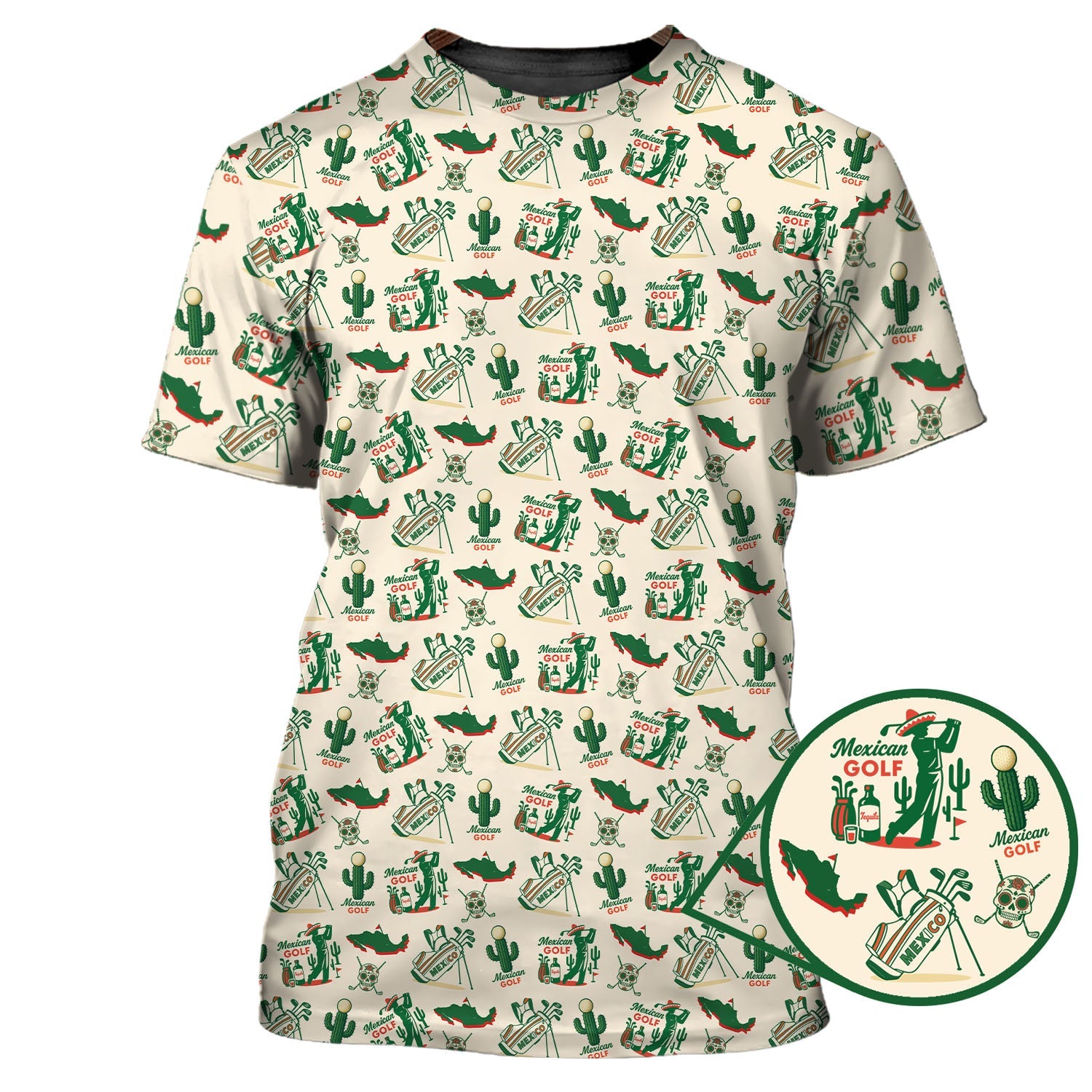 Tequila And Cactus Pattern Golf Shirt For Men, Crazy Golf Shirts, Mexican Golf Polos