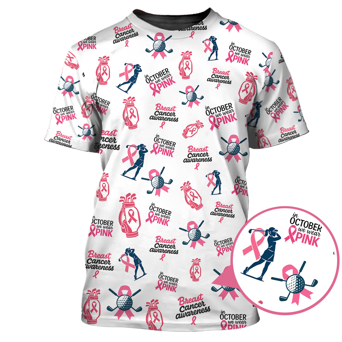 Breast Cancer Golf Shirt, In October We Wear Pink Shirts, Pattern Golf Polos For Women's