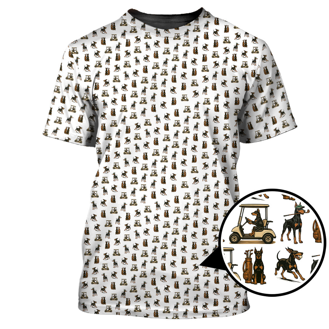 Doberman Pattern Golf Polos, Dog Golf Shirt For Golfers, Crazy Golf Shirts