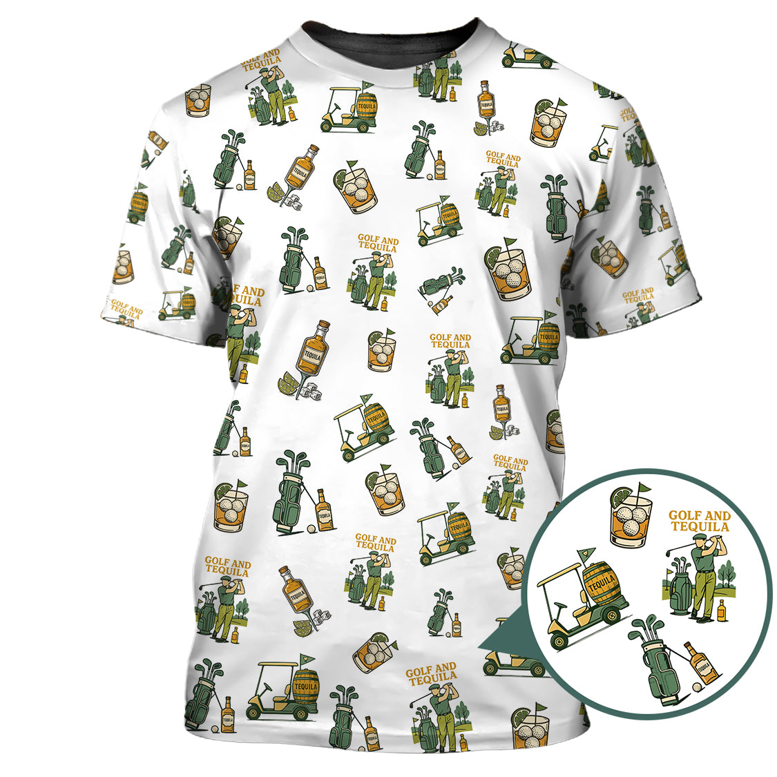 Golf and Tequila Pattern Golf Polos, Funny Whiskey Golf Shirt For Golfers, Golf Shirts For Men