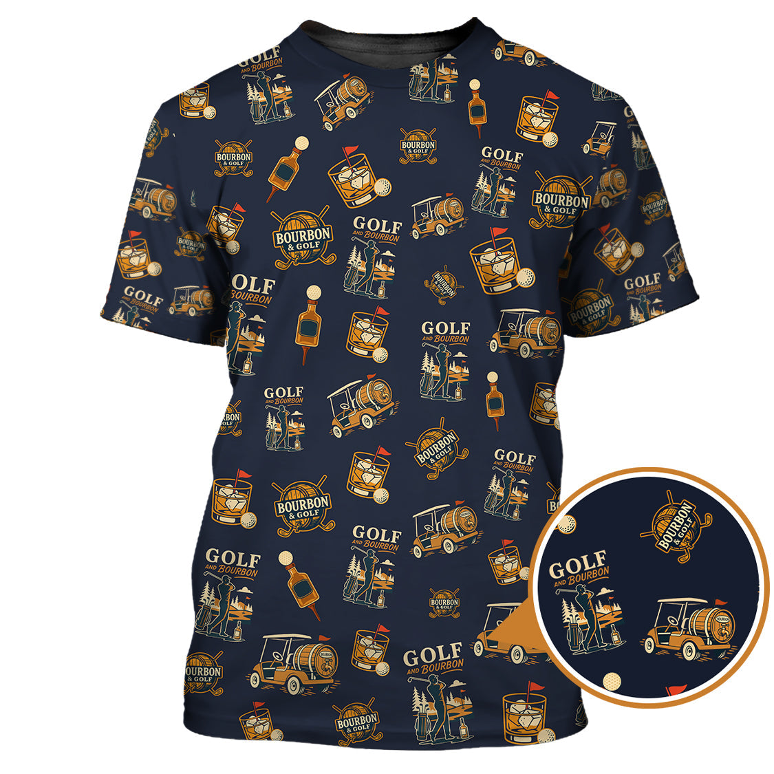 Golf and Bourbon Pattern Polos, Funny Bourbon Shirt For Men, Crazy Golf Shirts For Golfers