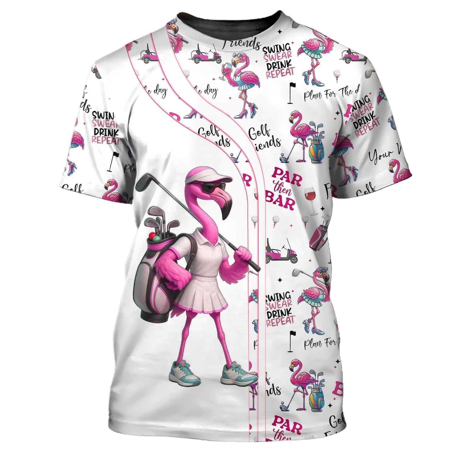 Custom Par Then Bar Flamingo Polo Shirt – Funny Women's Golf Swing Pattern – Drink Repeat Theme