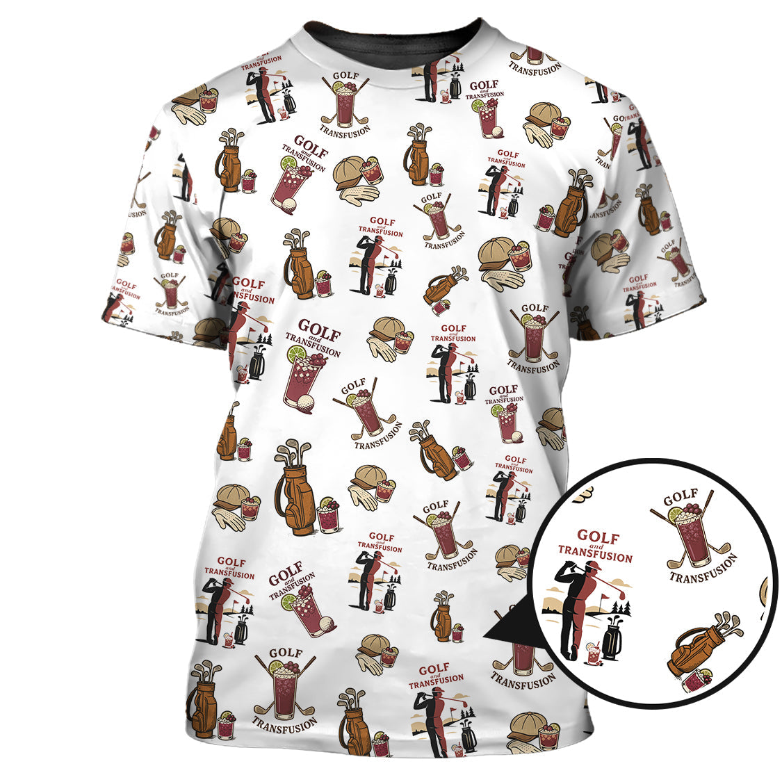 Transfusion Golf Shirt, Golf Transfusion Drink Pattern Polos, Men's Golf Shirts