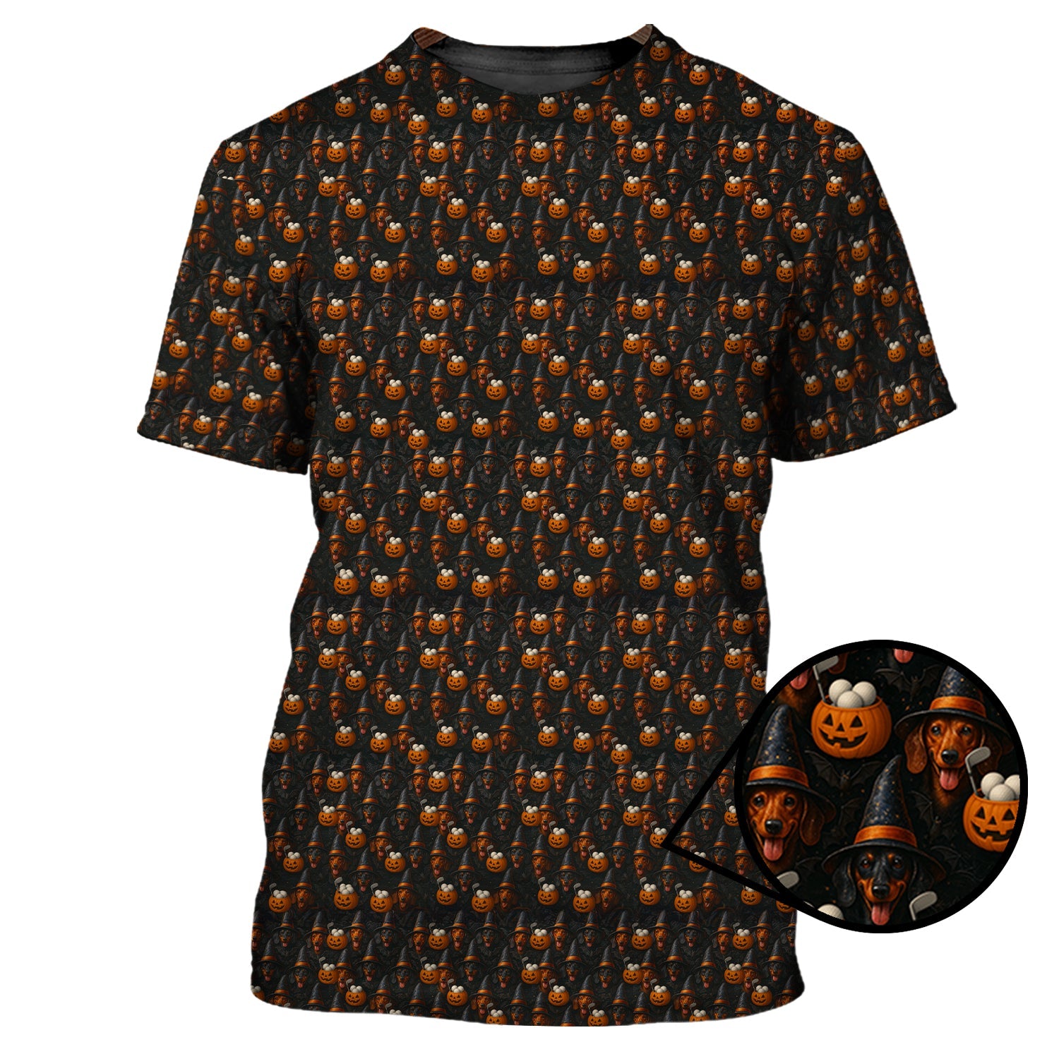 Halloween Dachshund Pattern Golf Shirt, Funny Dog Golf Polos, Spooky Halloween Golf Shirt For Golfer