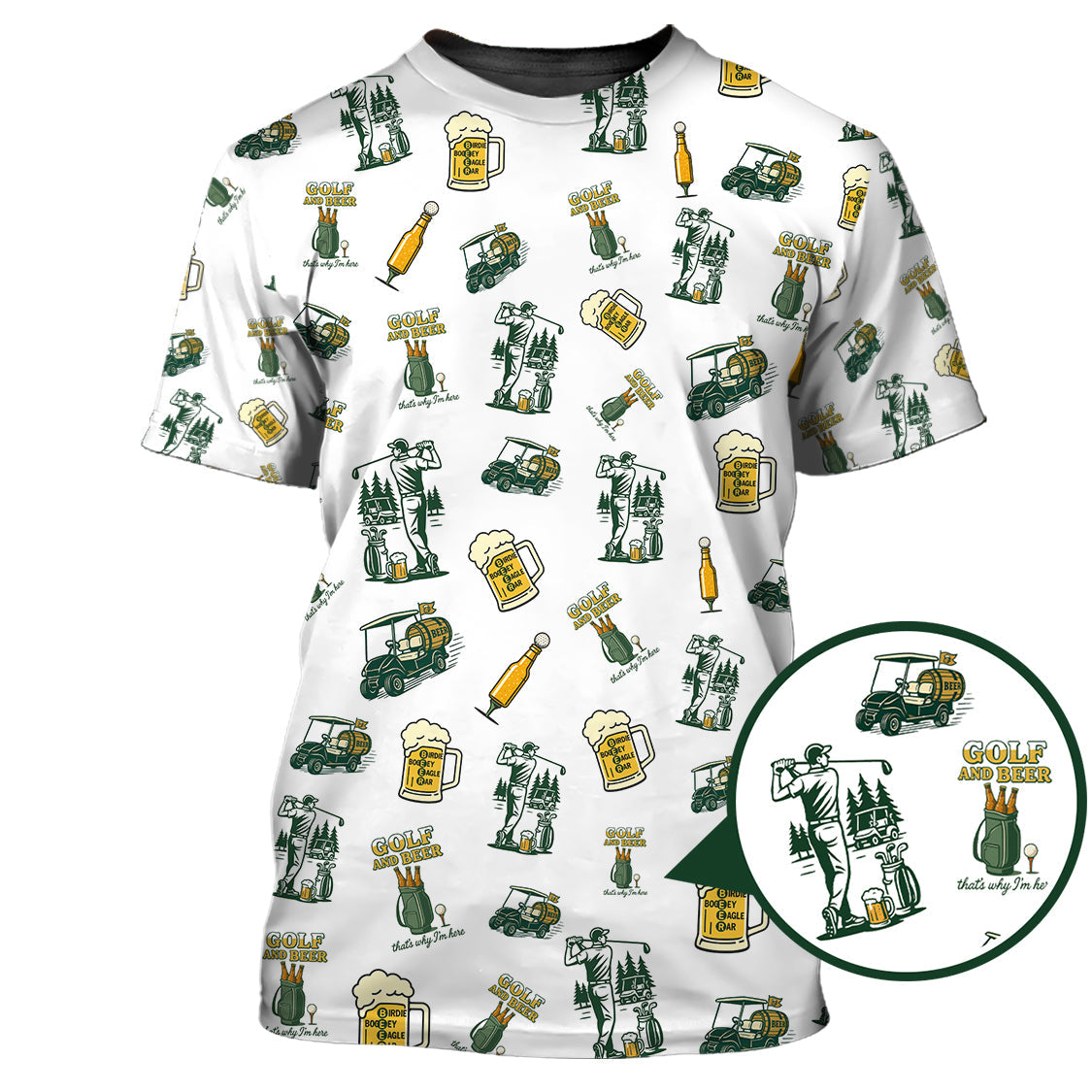Funny Golf Polos For Men, Golf And Beer Pattern Shirt, Crazy Golf Shirts For Golfers