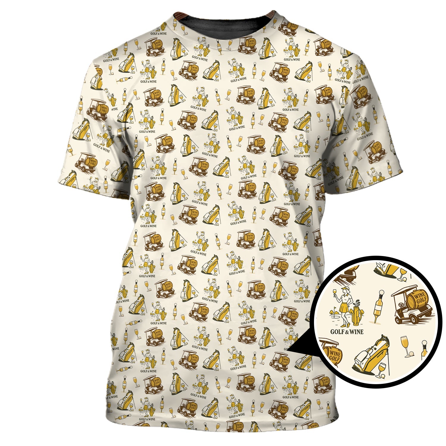 Yellow Golf Polos For Women, Funny Golf & Wine Shirts, Pattern Ladies Golf Shirt For Wine Lovers