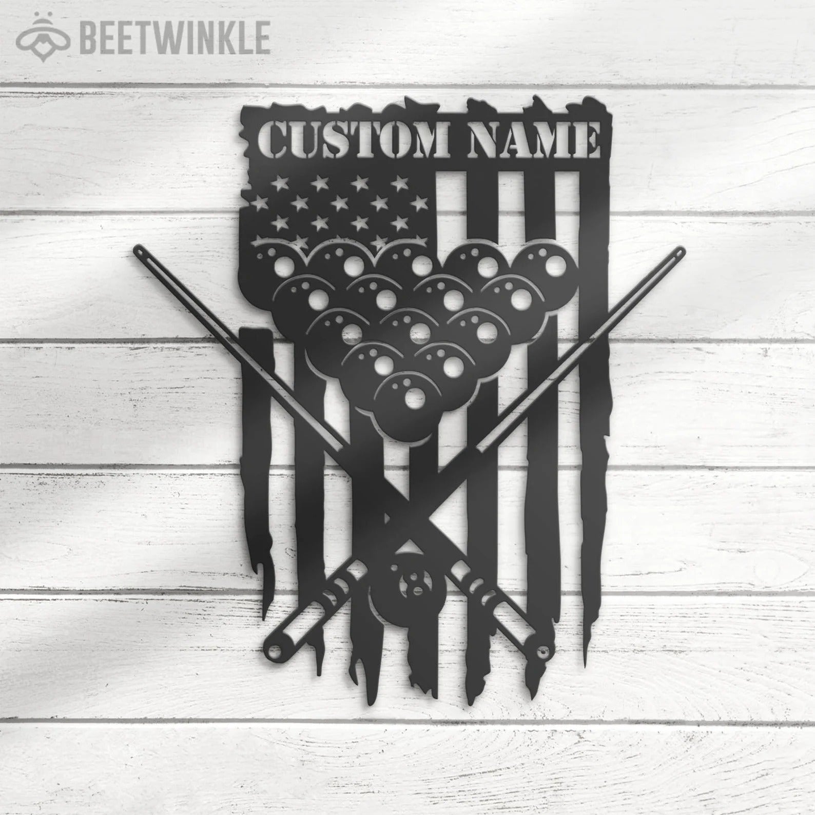 Patriotic Pool Room Sign – Custom Name Billiard Wall Art with LED Backlight – Gifts for Pool Players