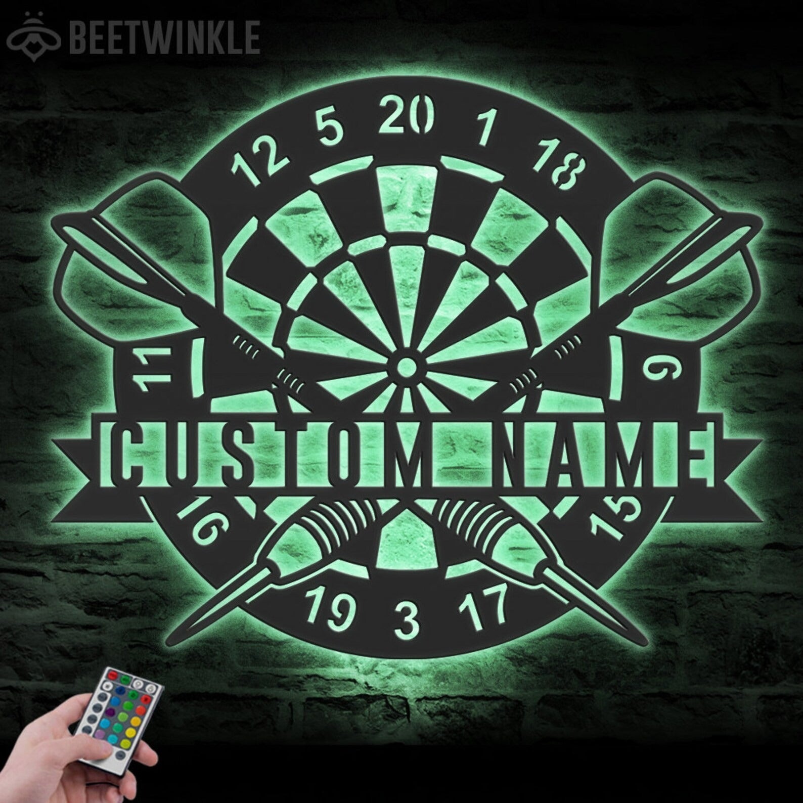 Custom Dartboard Metal Sign – Personalized LED Wall Light for Dart Lovers – Game Room Decor