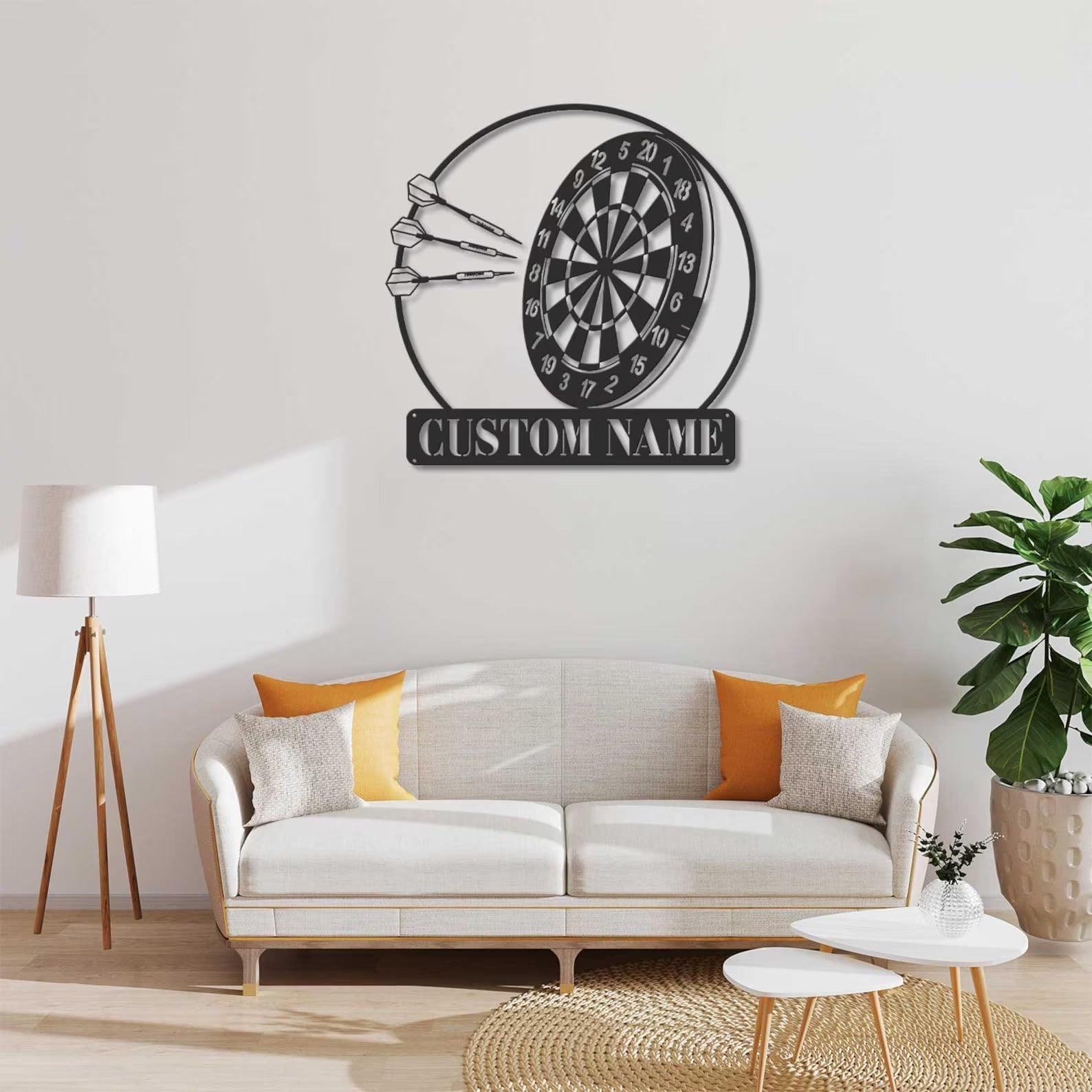Custom Dartboard Wall Metal Sign – Personalized LED Light for Darts Players – Game Room Bar Decor