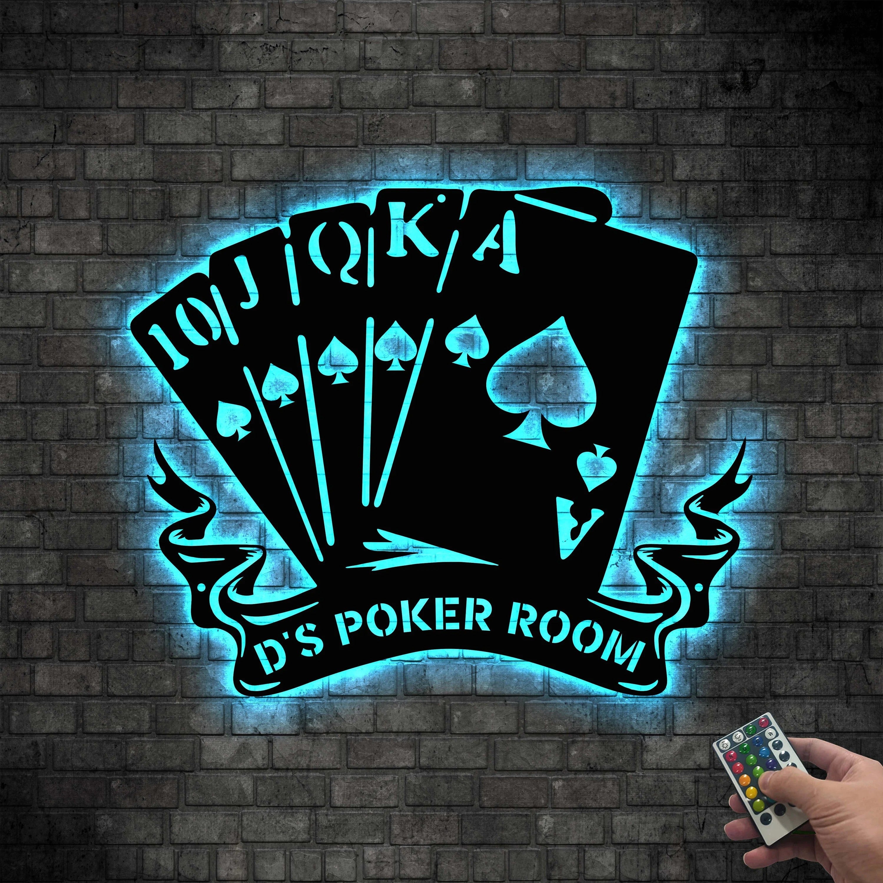 Poker Metal Wall Art, Custom Name Poker LED Wall Decor, Gift For Poker Lover, Poker Room Decor
