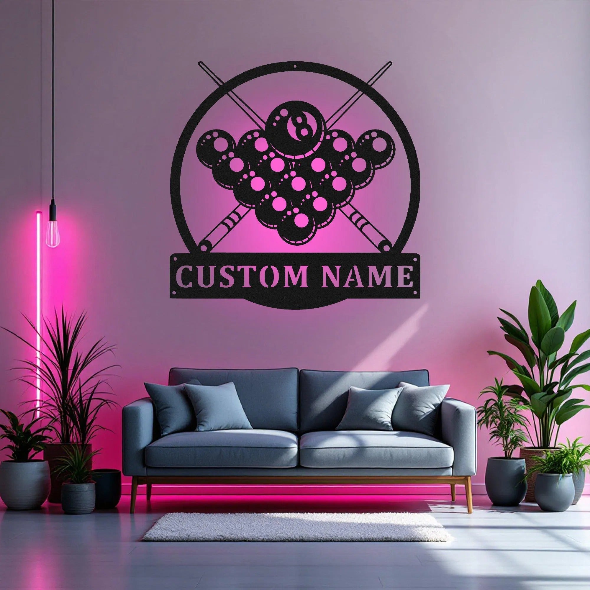 Custom Name Billiards Neon Sign Wall Light, Snooker Player Metal Sign Wall Art With Led Lights, Billiards Room Decor