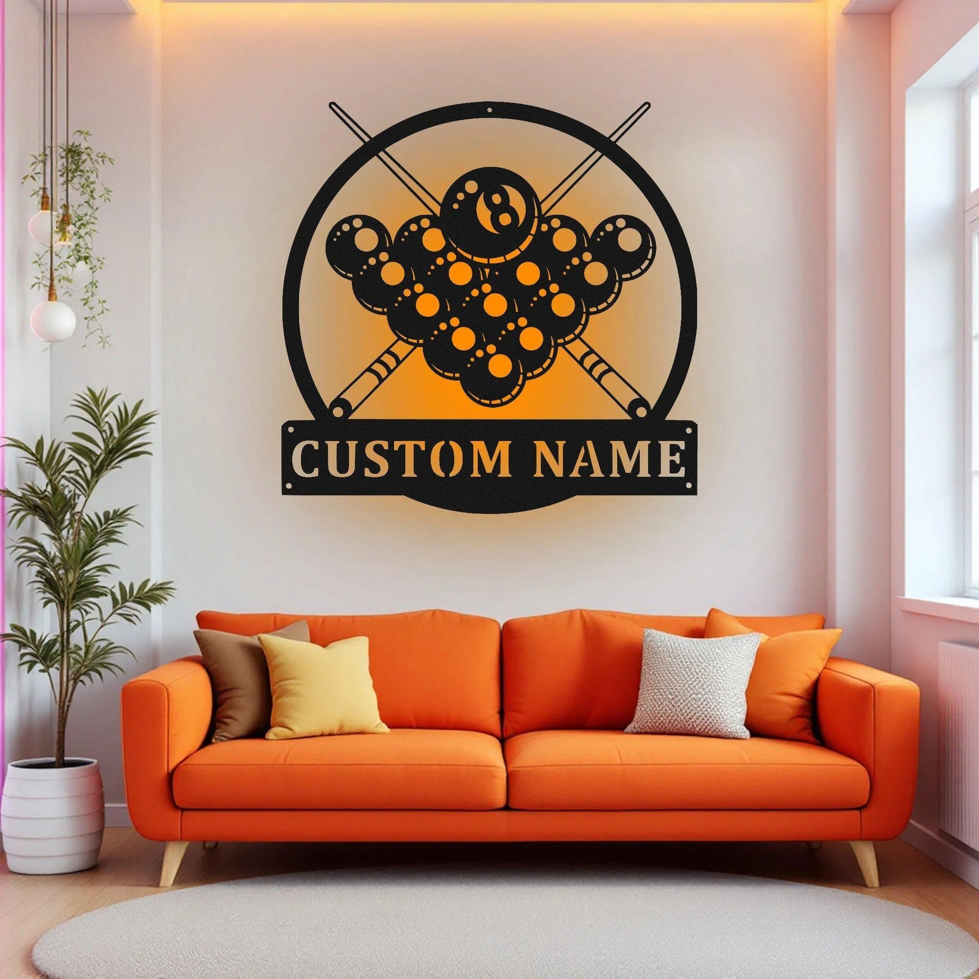 Custom Name Billiards Neon Sign Wall Light, Snooker Player Metal Sign Wall Art With Led Lights, Billiards Room Decor