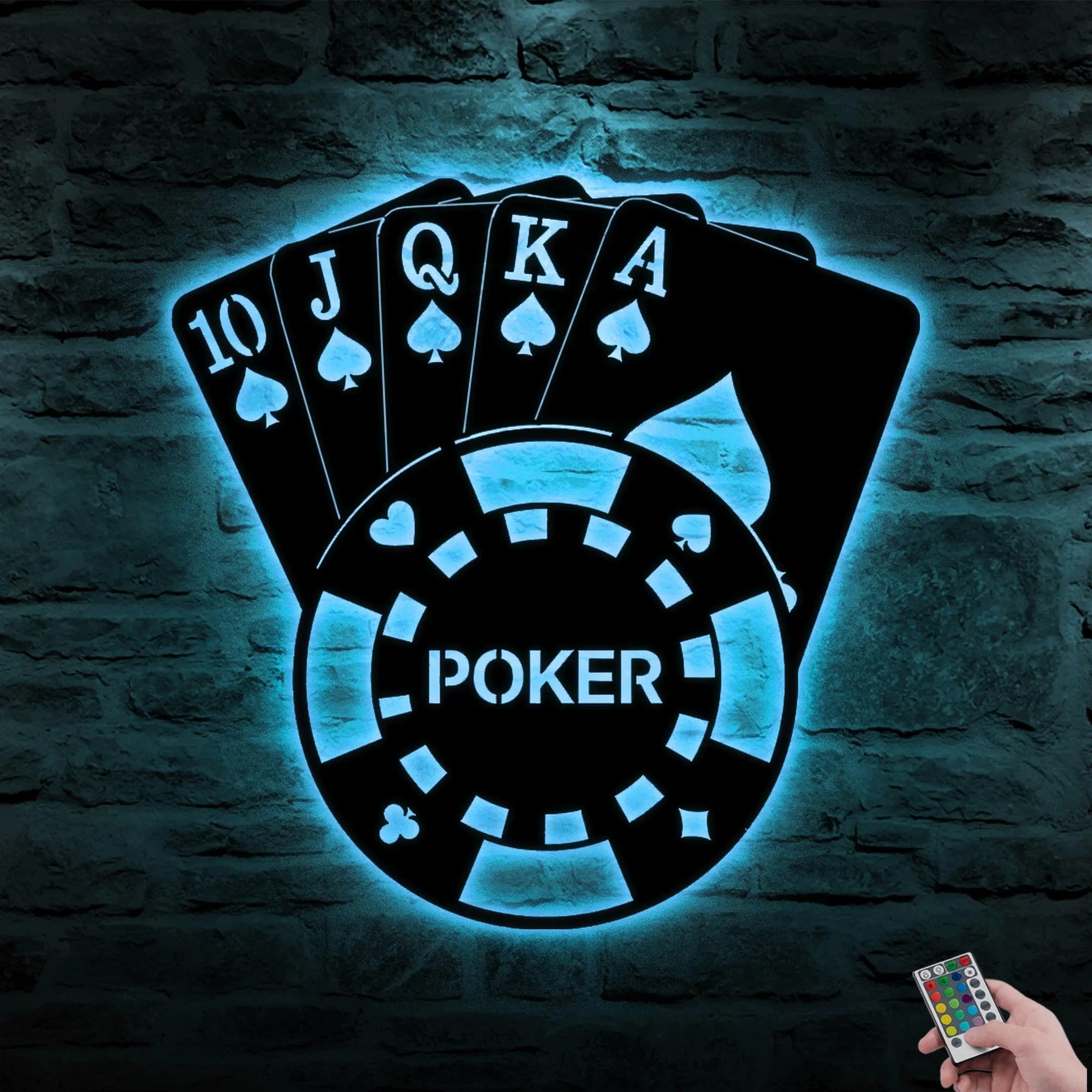 Personalized Chip Poker Metal Wall Art LED, Gift For Poker Lover, Poker Game Room Decor