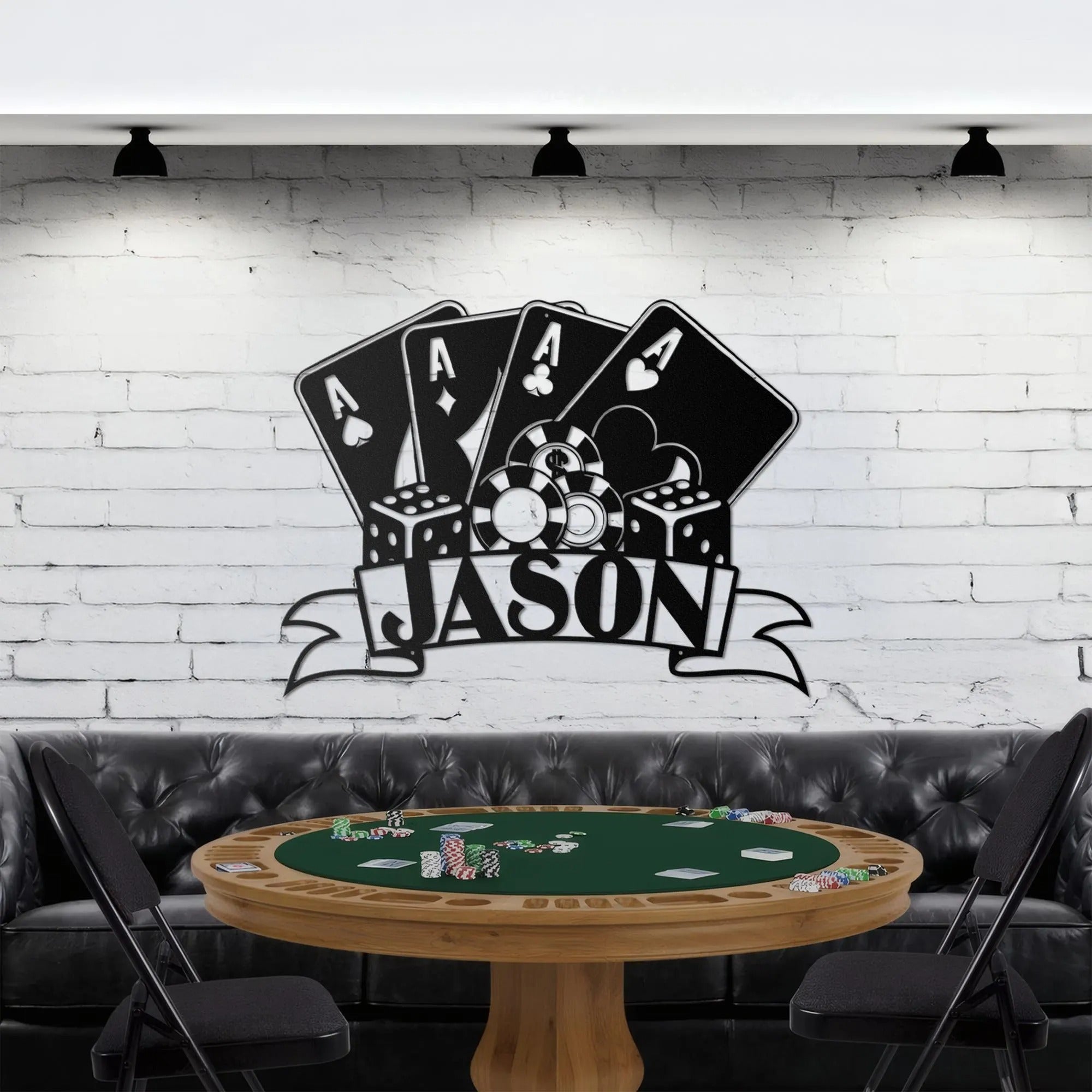 Personalized Poker Metal Wall Art LED, Gift For Poker Lover, Poker Game Room Decor