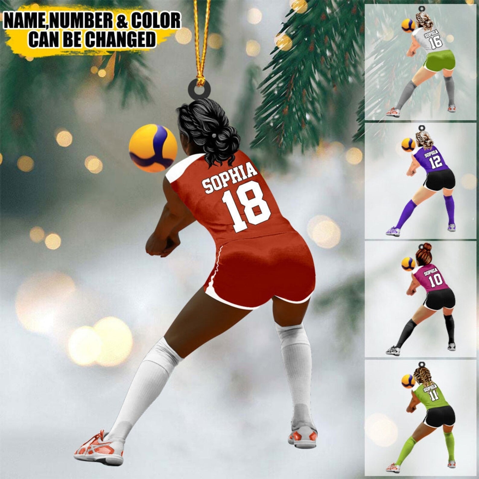 Custom Volleyball Ornament, Personalized Name Number Color Volleyball Player Christmas Ornament, Volleyball Gift for Girls