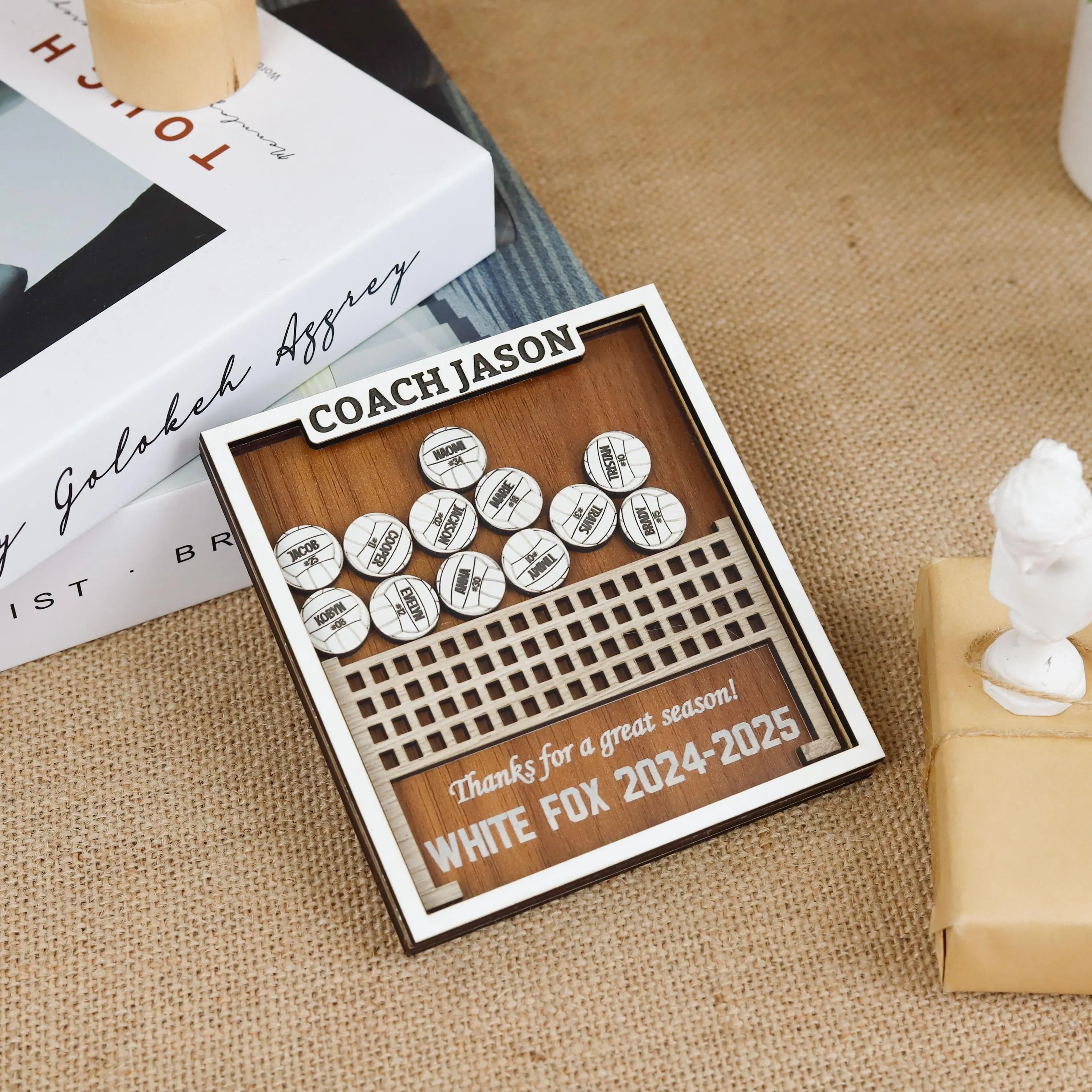 Custom Volleyball Shaker Wooden Sign, Personalized Coach Appreciation Gift, End of Season Coach Gift