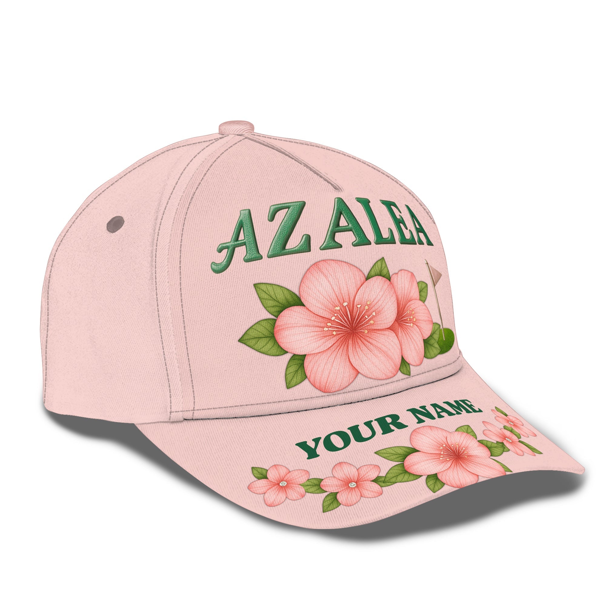 Custom Azalea Hat, Floral Pink Azalea Masters Golf Hat, Personalized Name Golf Cap For Women's