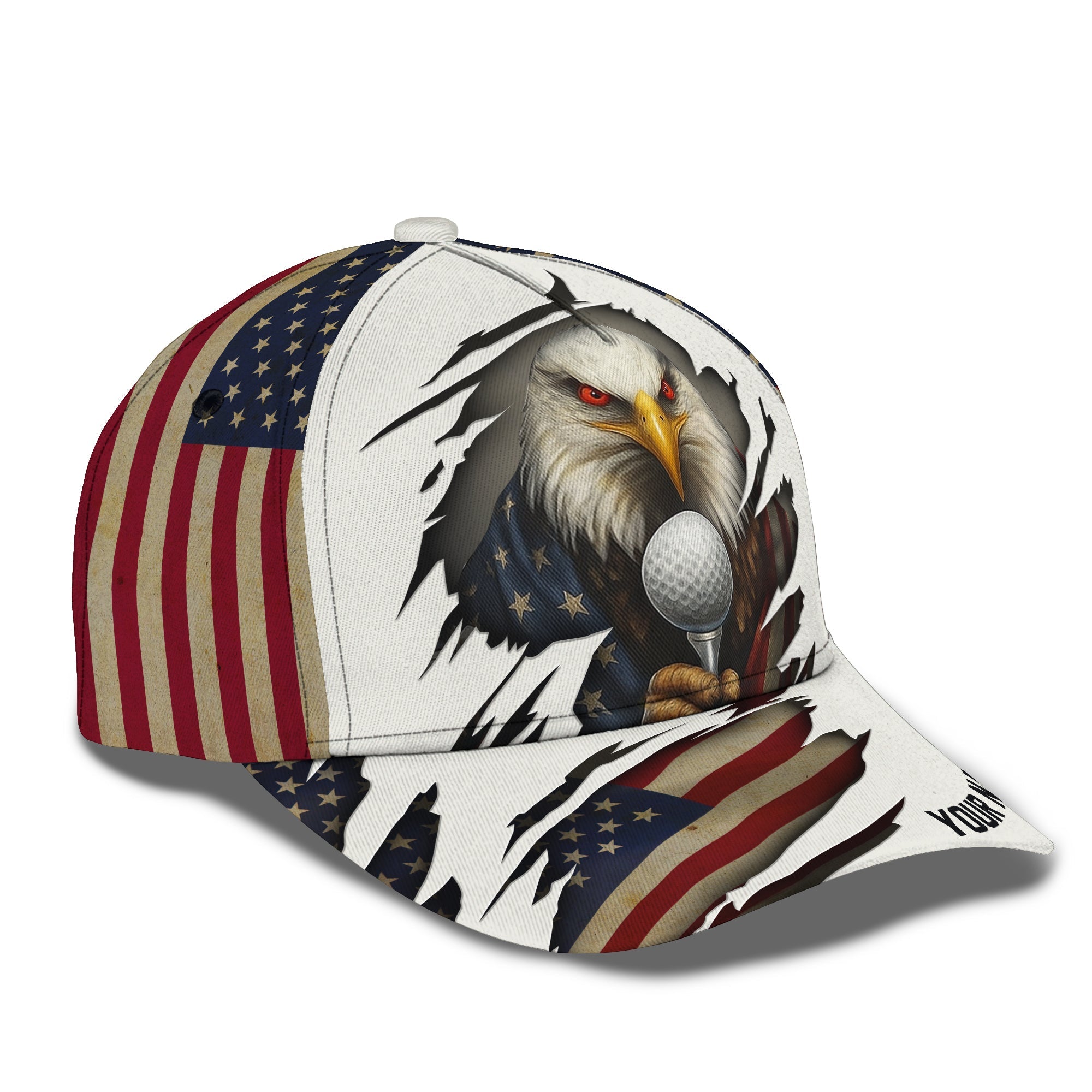 Custom American Eagle Golf Hat – Patriotic USA Flag Golf Cap For Men, Personalized Golf Gifts