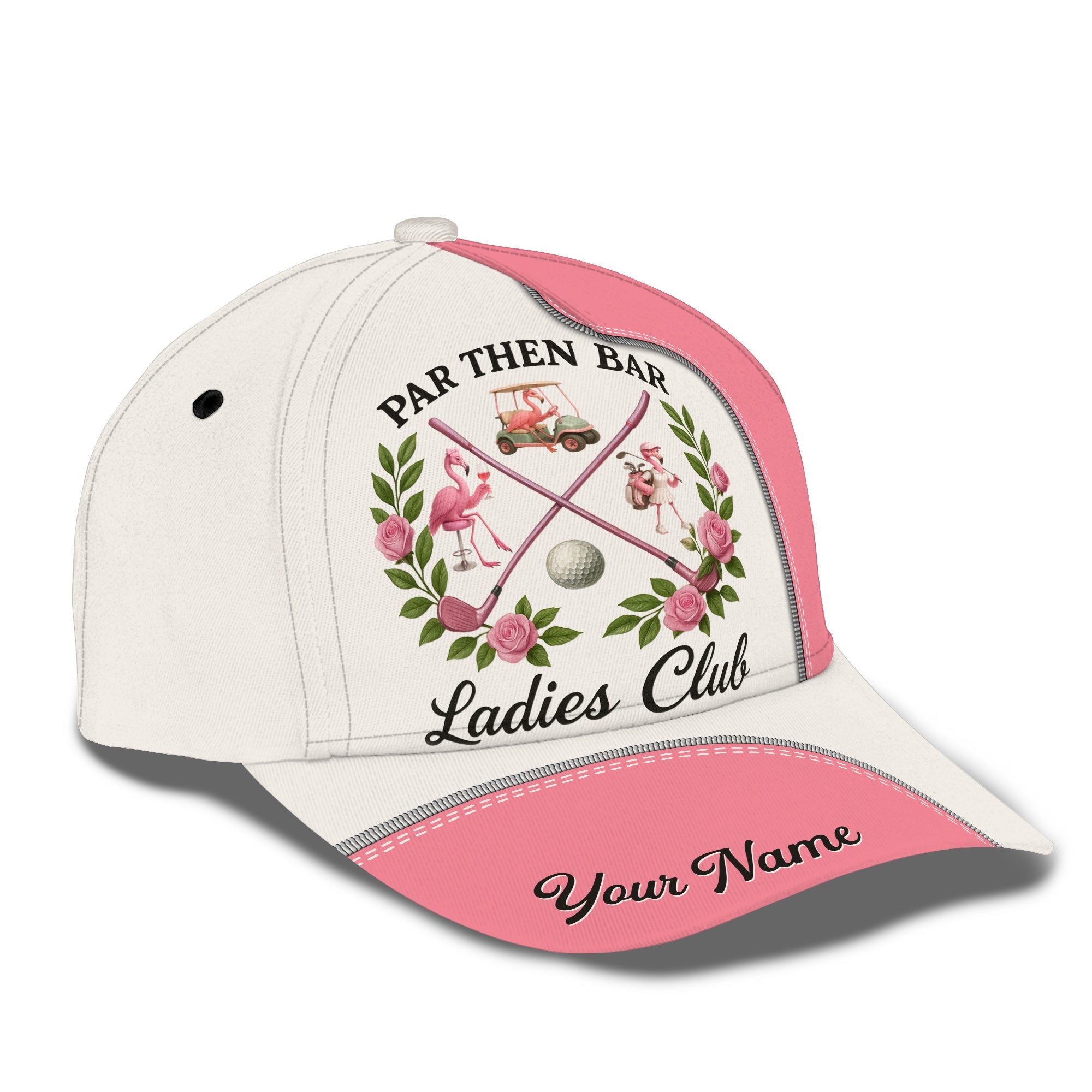 Par Then Bar Ladies Club Hat, Custom Name Flamingo Golf Hat for Women, Funny Golf Cap
