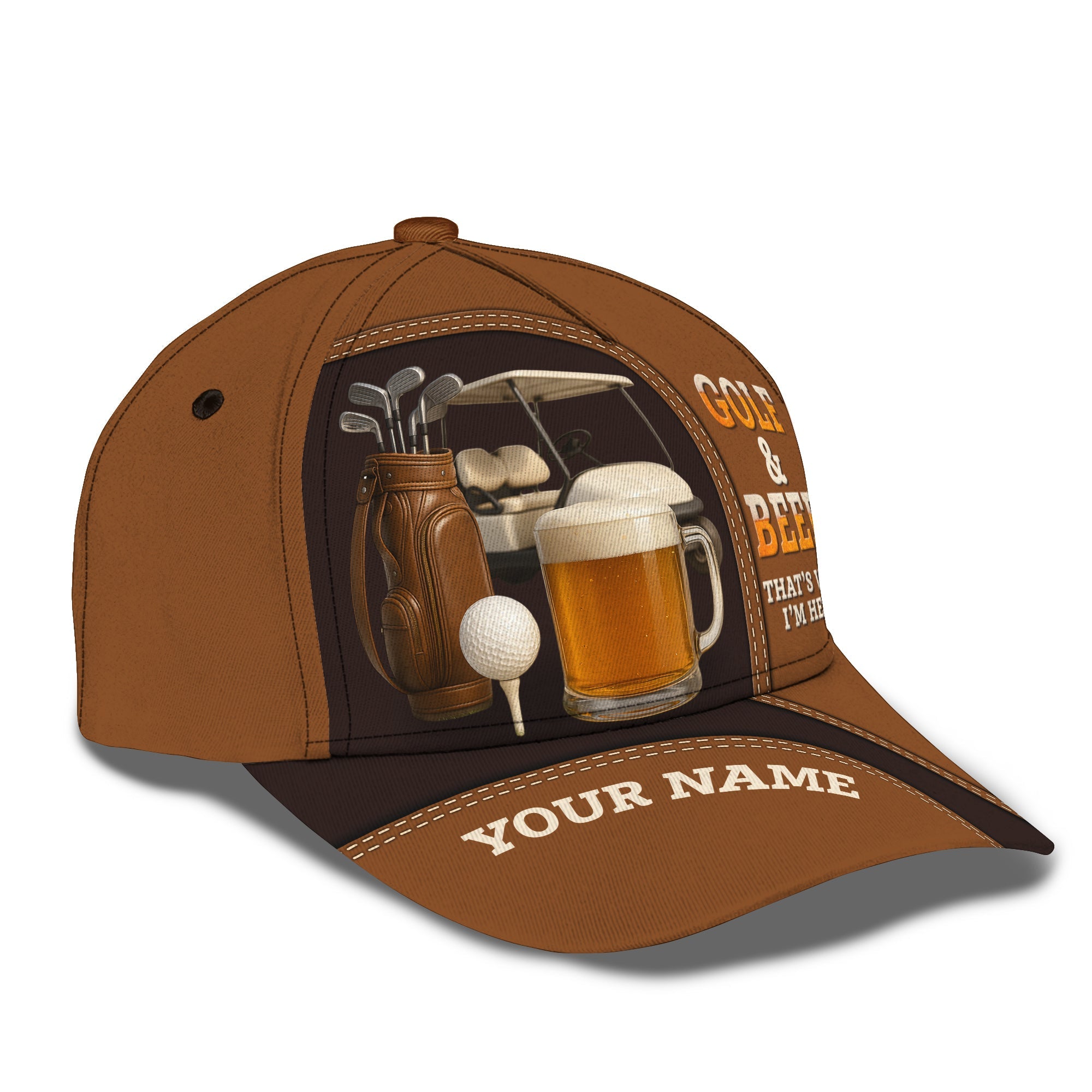 Custom Name Golf And Beer Hat, Classic Cap For Golf Golfers, Golf Cap For Beer Lovers