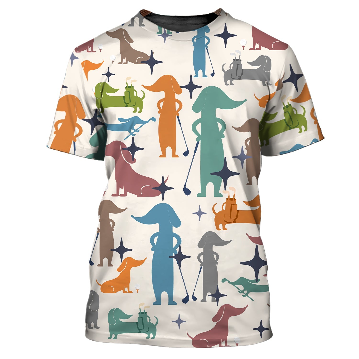 Men' Pattern Golf Shirt, Funny Dachshund Golf Shirt, Crazy Golf Shirt For Golfer