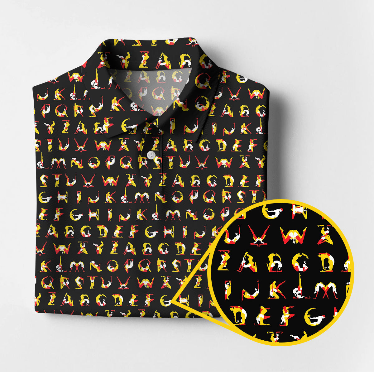 Humanoid Alphabet Pattern Golf Polos, Funny Golf Shirt , Golf Gift For Men's