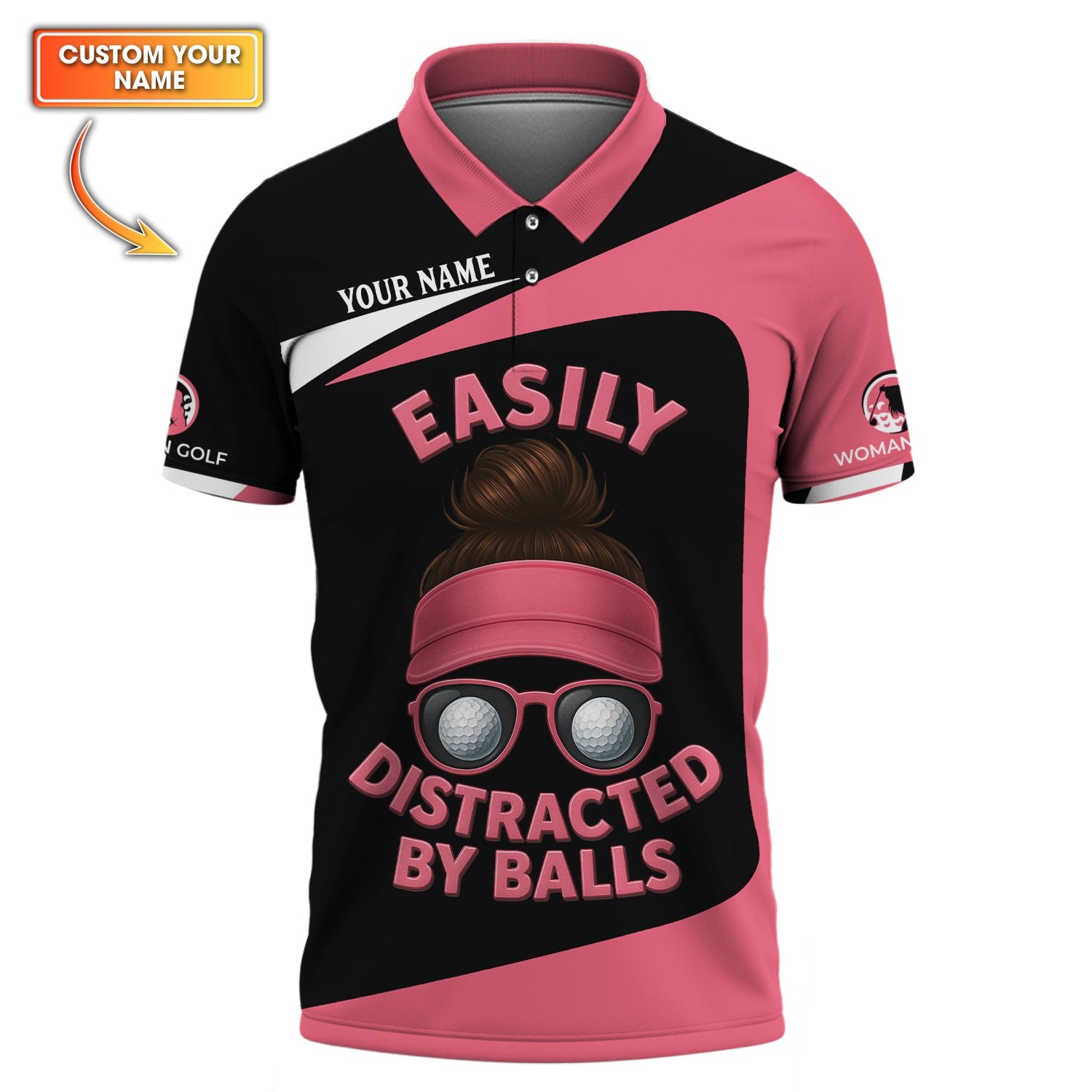 Custom Name Easily Distracted By Balls Polos For Women's, Golf Shirt For Golfer, Funny Golf Shirts